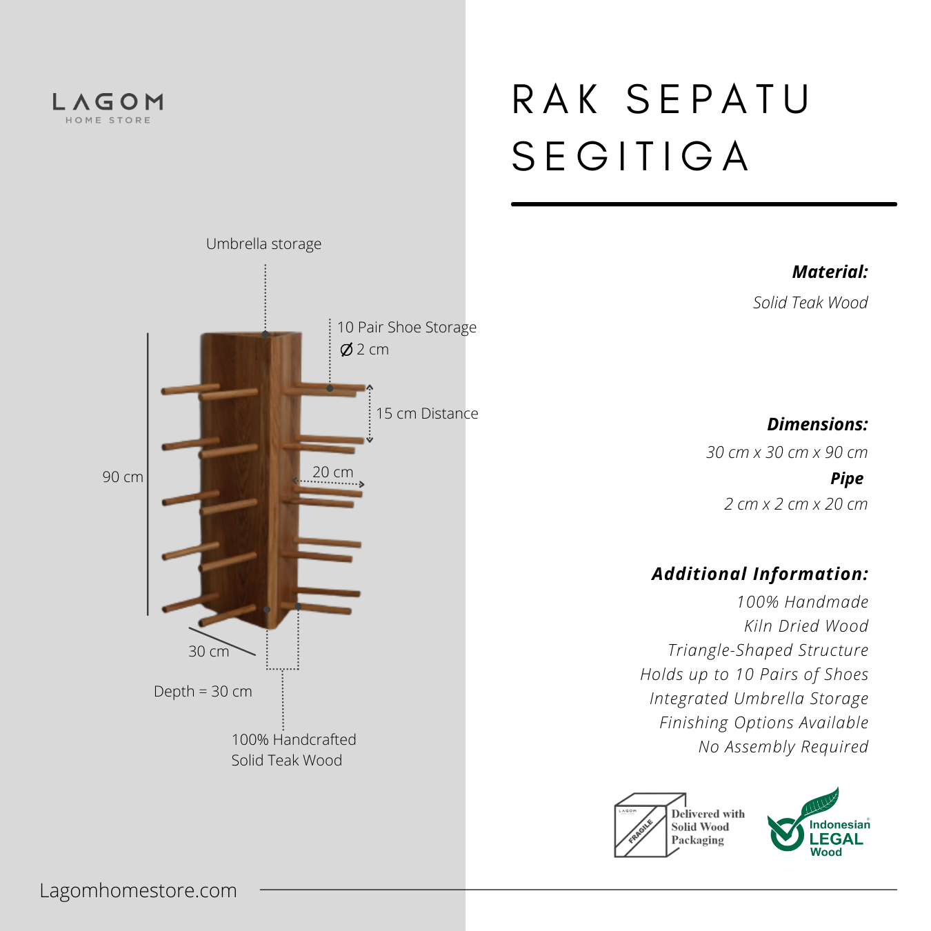 10-Pair Triangular Teak Shoe Rack Shoe Rack Lagom Home Store Jati Furnitur Teak Furniture Jakarta