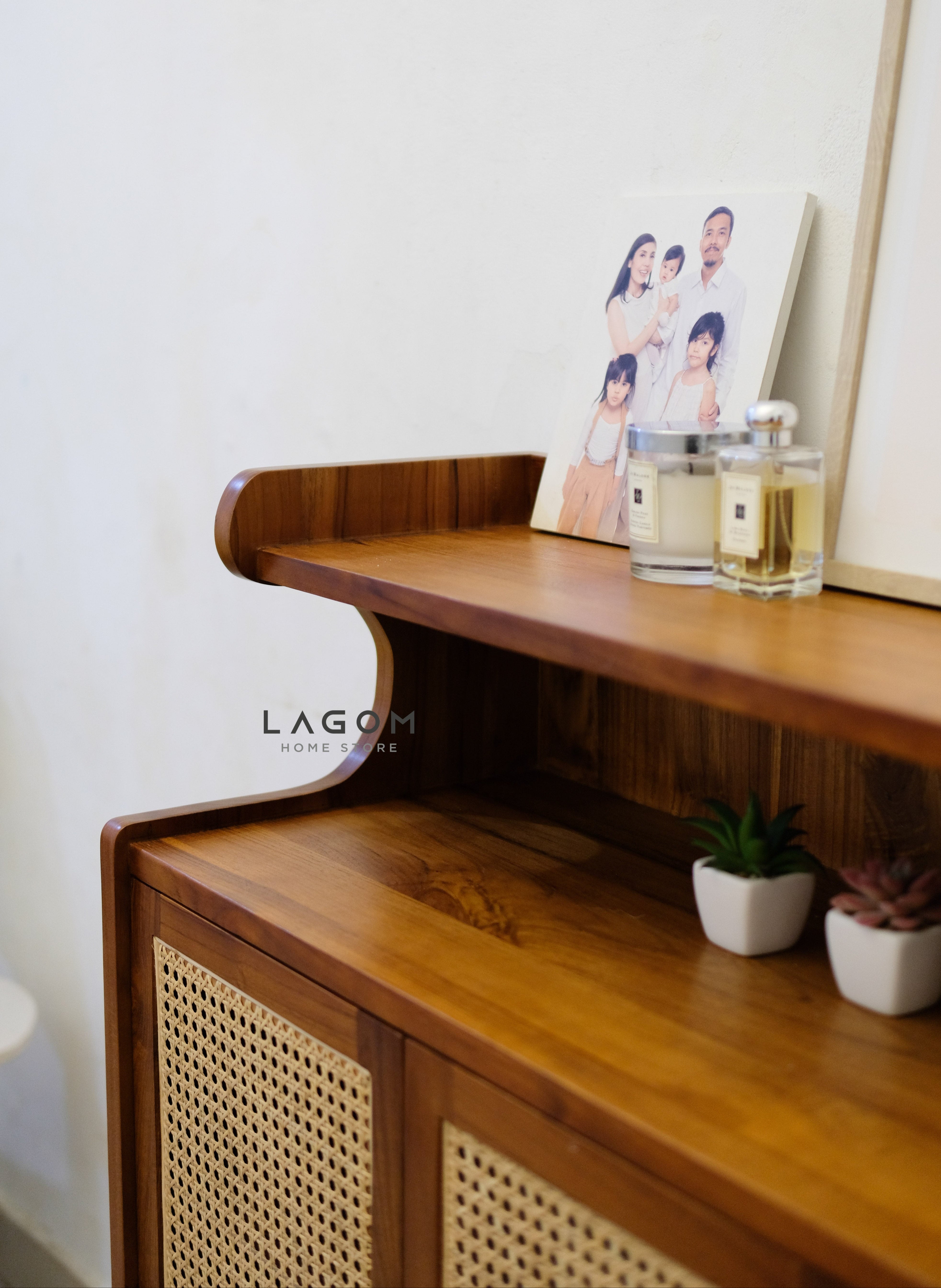 12-Pair Premium Shoe Rack in Teak & Rattan Shoe Rack Lagom Home Store Jati Furnitur Teak Furniture Jakarta