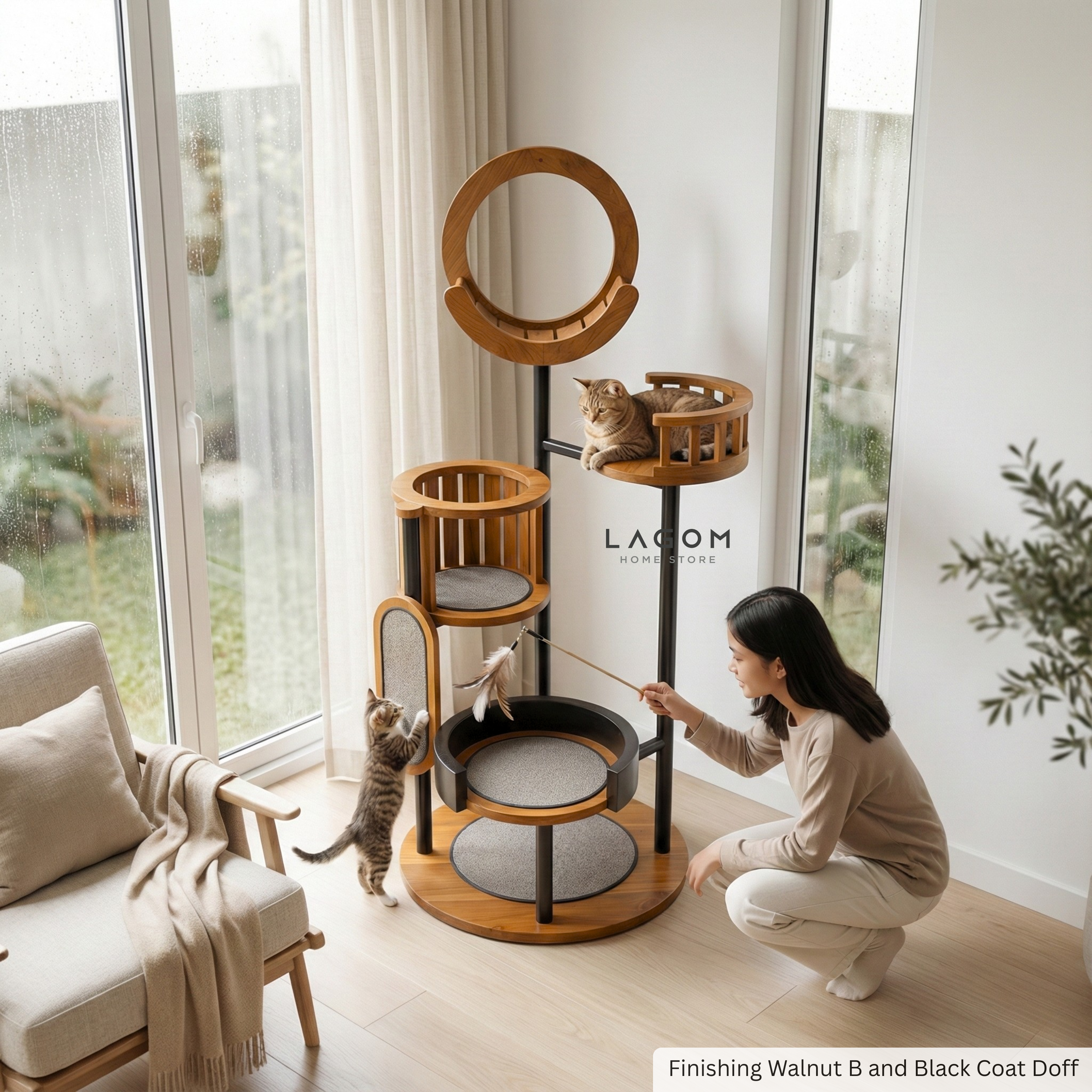 Luxury Cat Tree in Solid Teak Wood