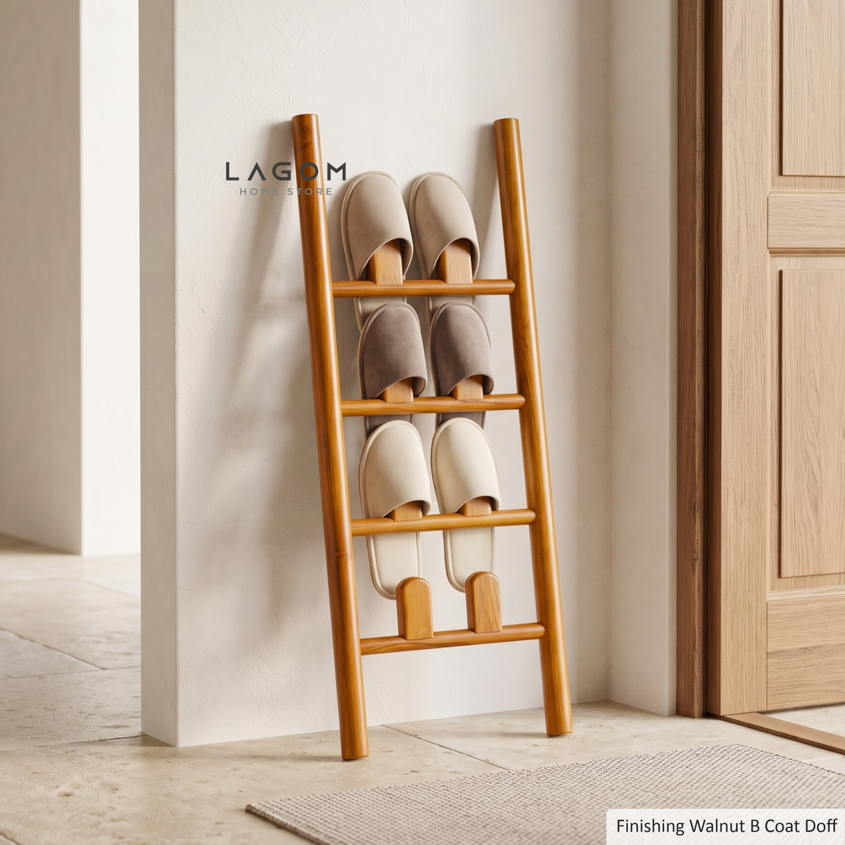 4-Pair Teak Sandal Rack - Leaning Style