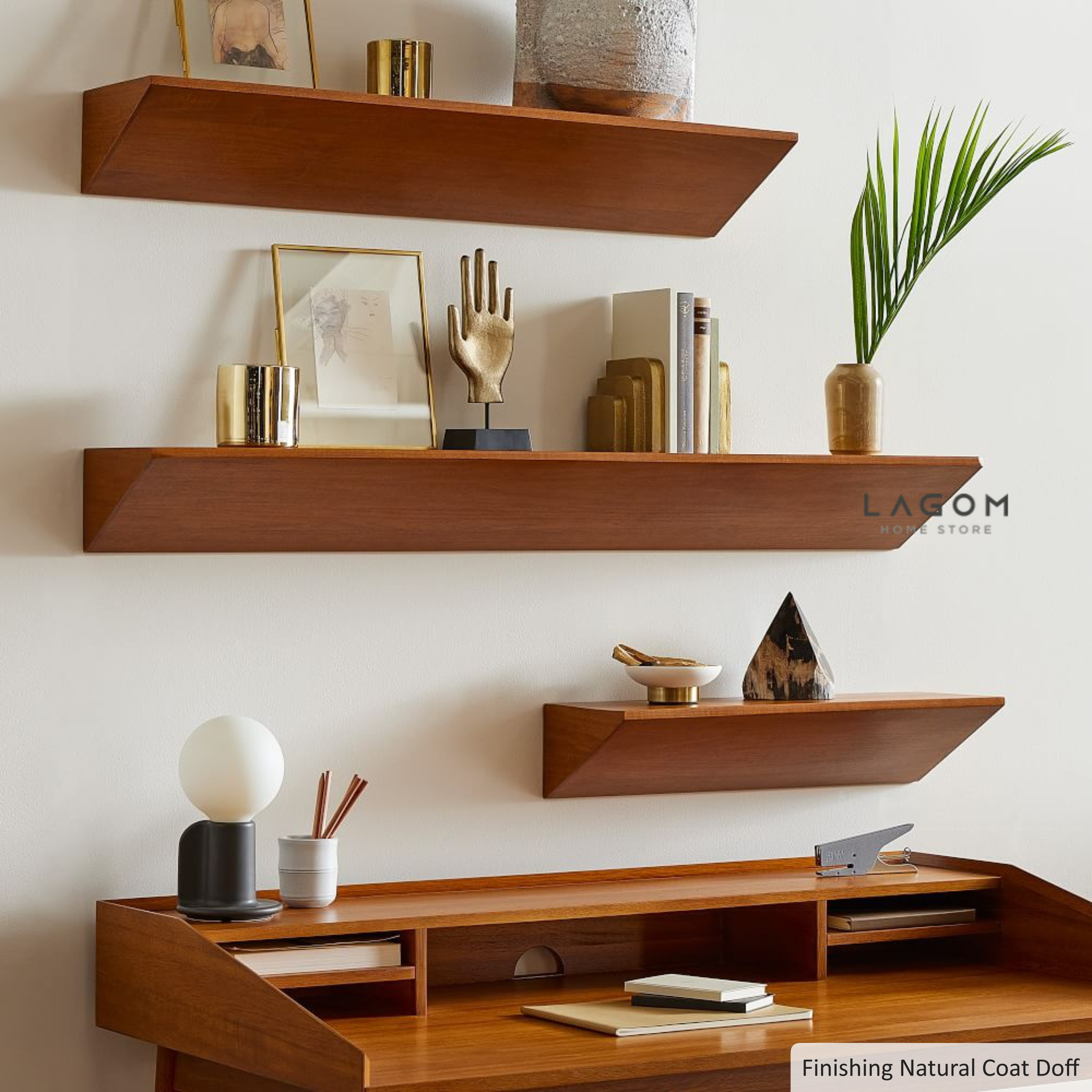 Triangular Teak Floating Shelf Set