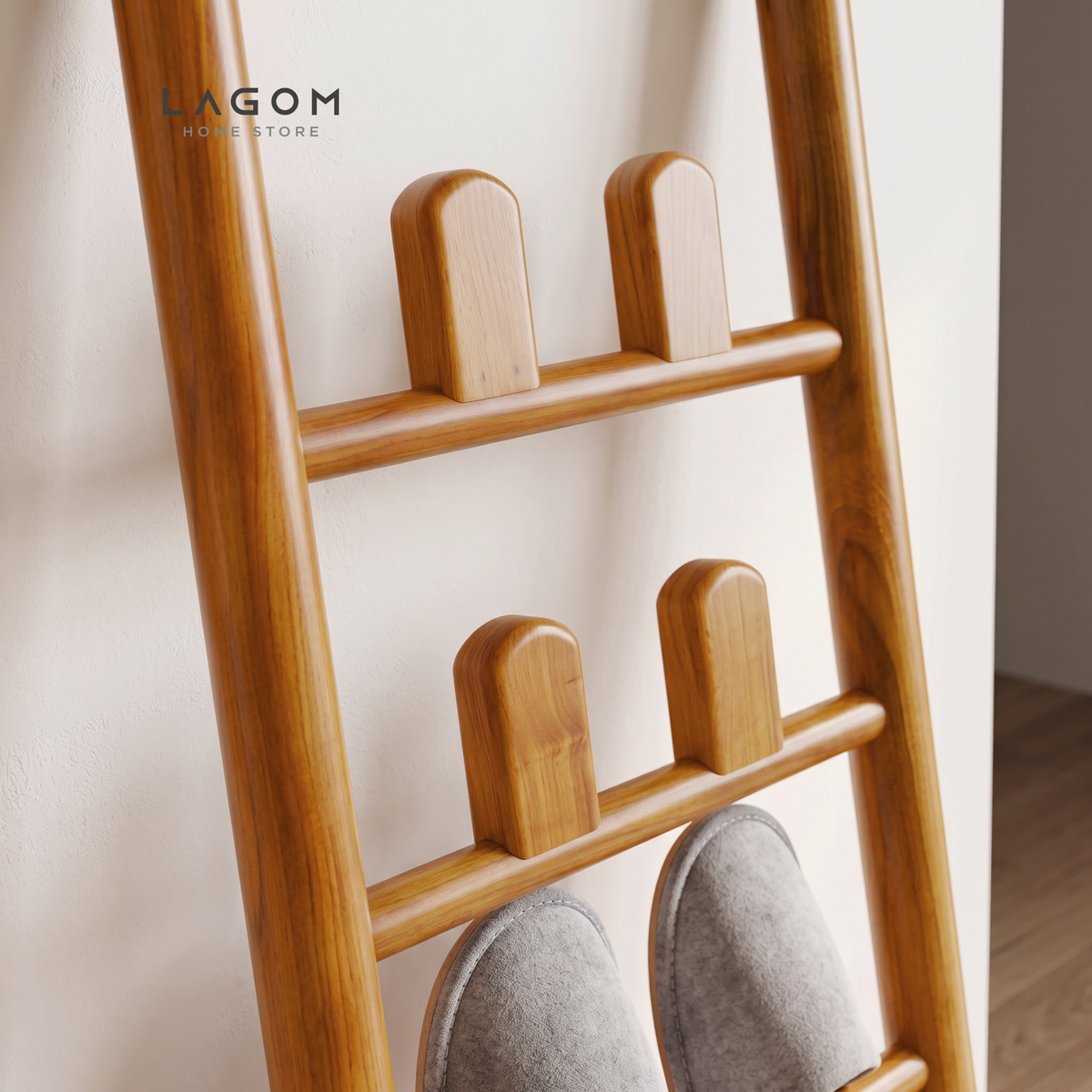 4-Pair Teak Sandal Rack - Leaning Style