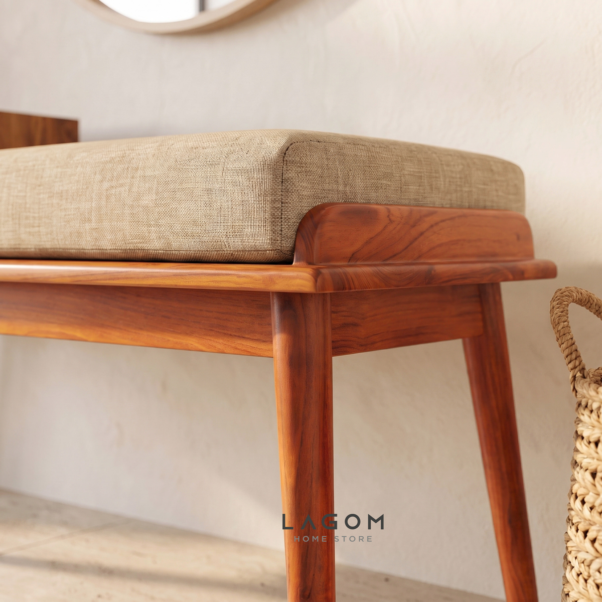 Solid Teak Bench with Two Drawers & Premium Cushion