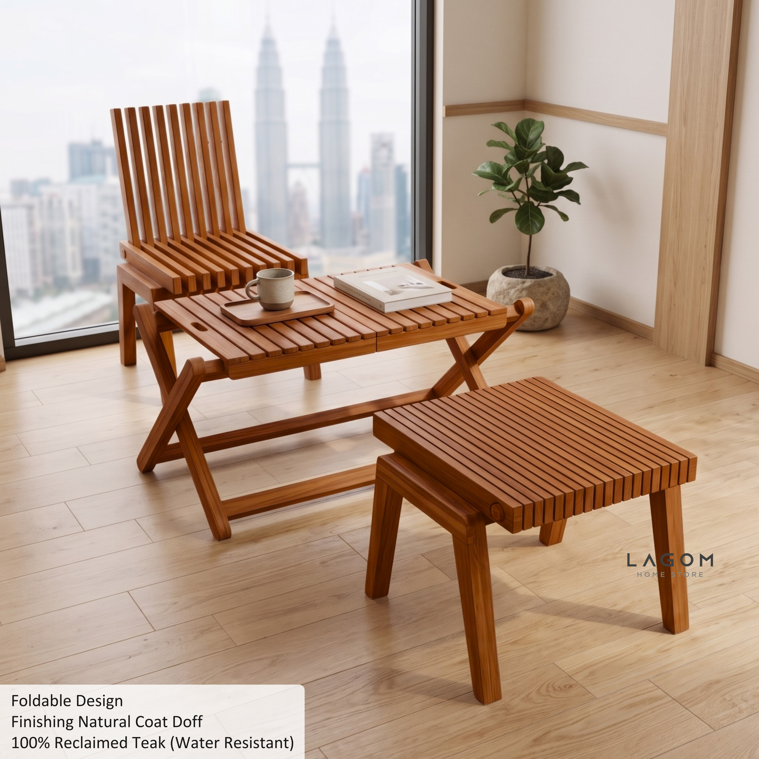 Reclaimed Teak Folding Table and Chair Set (Indoor & Outdoor)