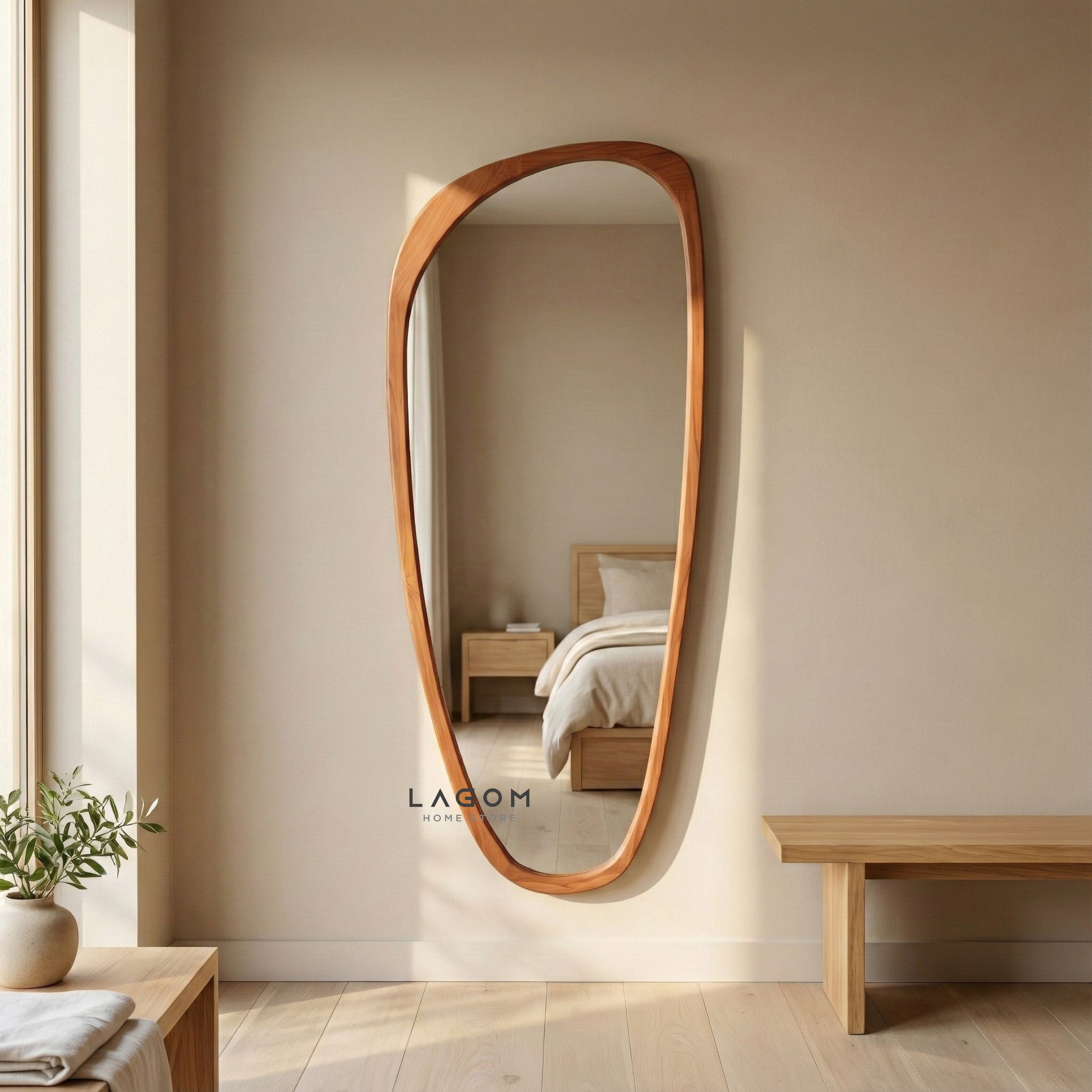 167 cm Full-Body Teak Wall Mirror Mirror Lagom Home Store Jati Furnitur Teak Furniture Jakarta