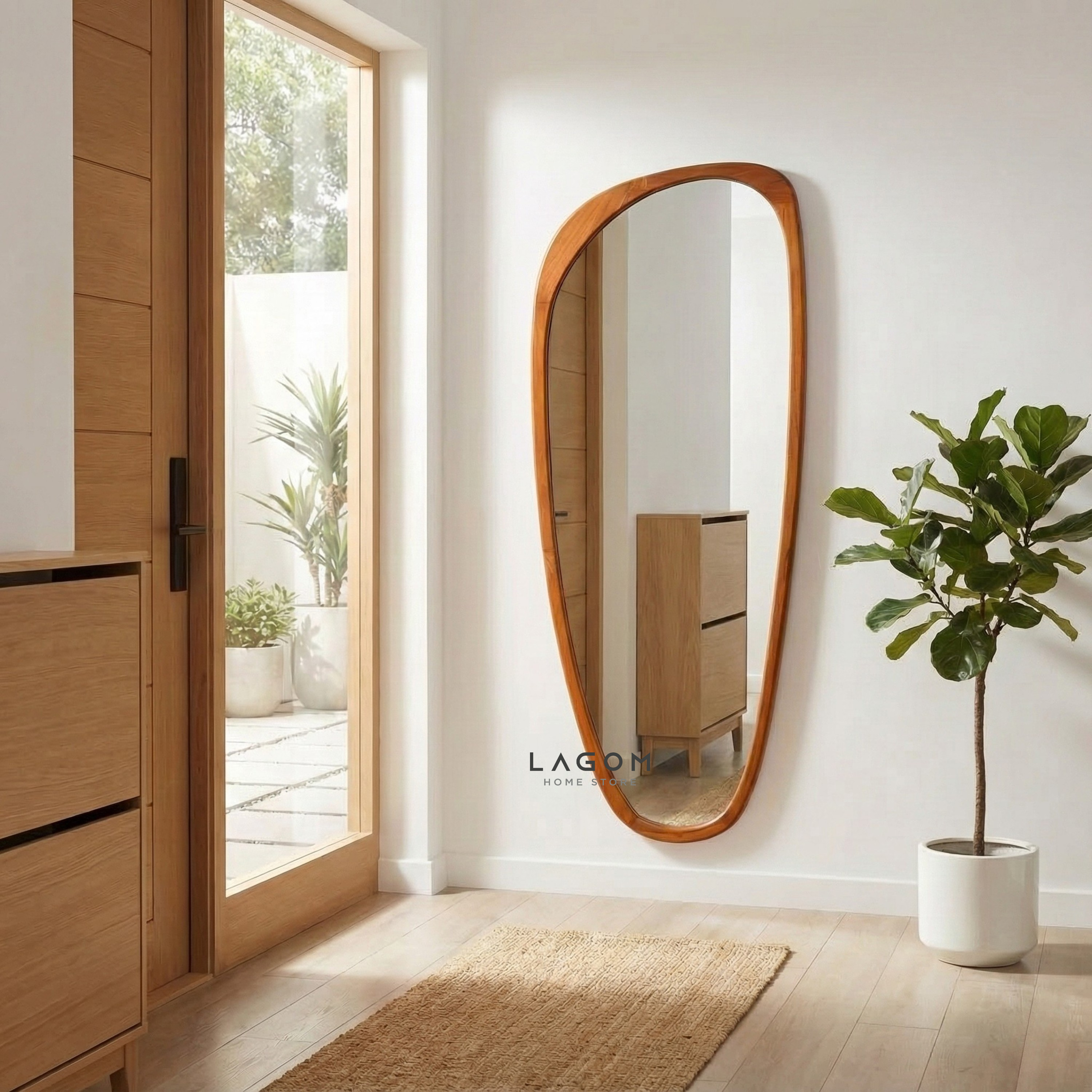 167 cm Full-Body Teak Wall Mirror Mirror Lagom Home Store Jati Furnitur Teak Furniture Jakarta