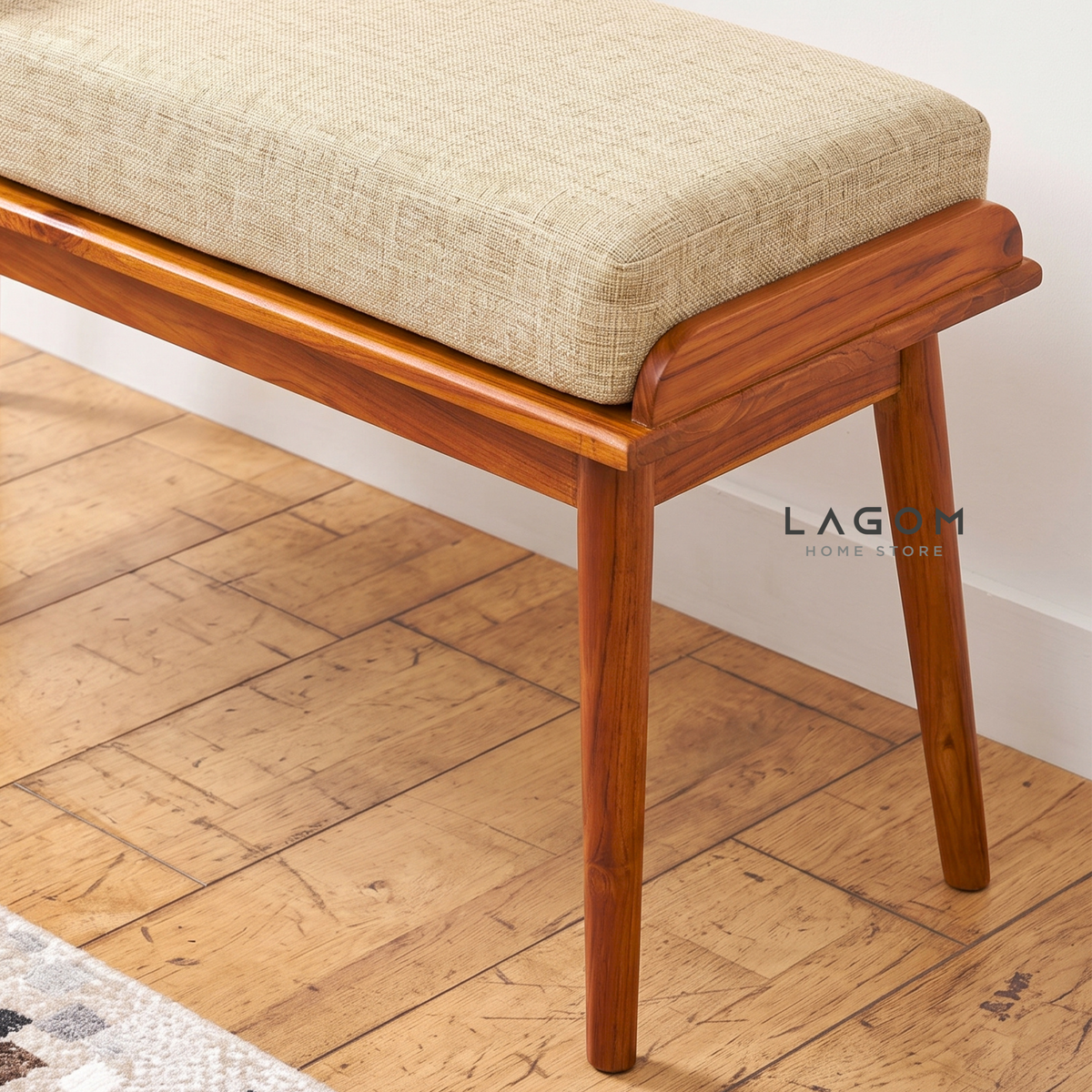 Solid Teak Bench with Two Drawers & Premium Cushion