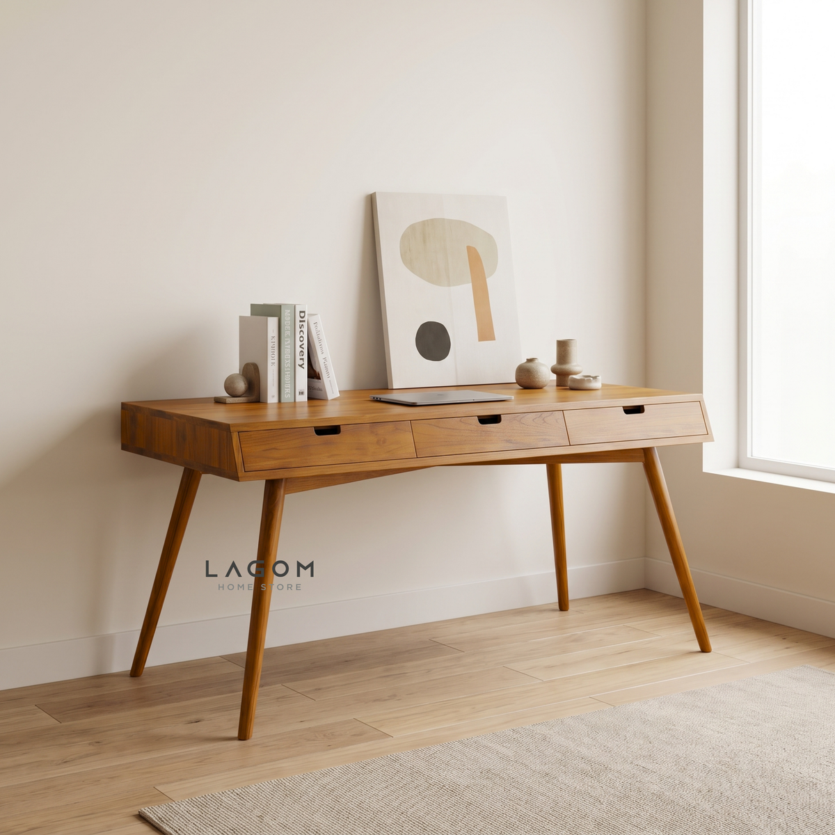 Minimalist Desk with Seating Options | Solid Teak Wood