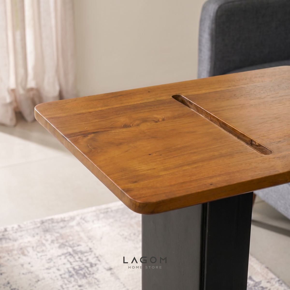 Teak Side Table with Device Slot