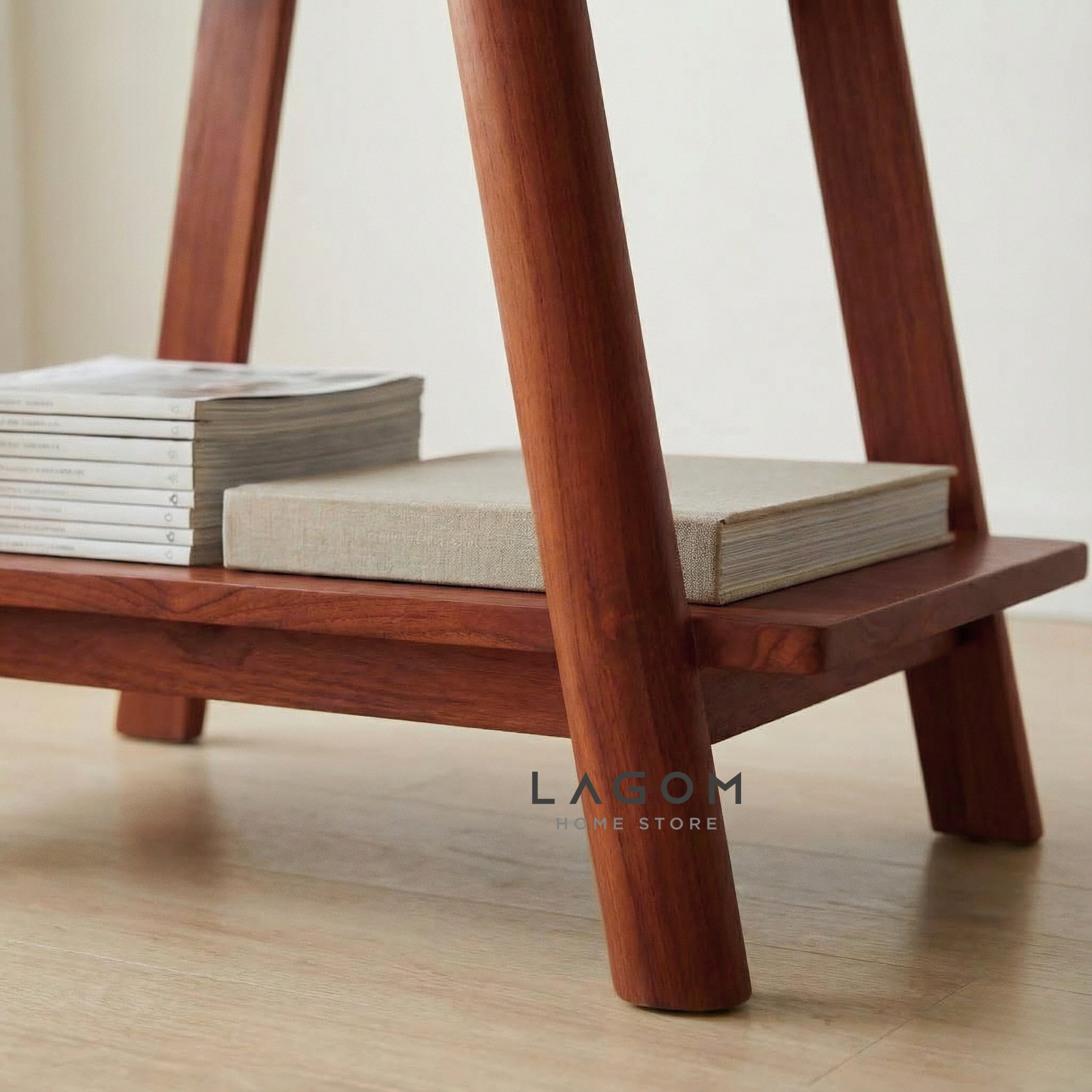 Solid Teak Side Table with Open Shelves