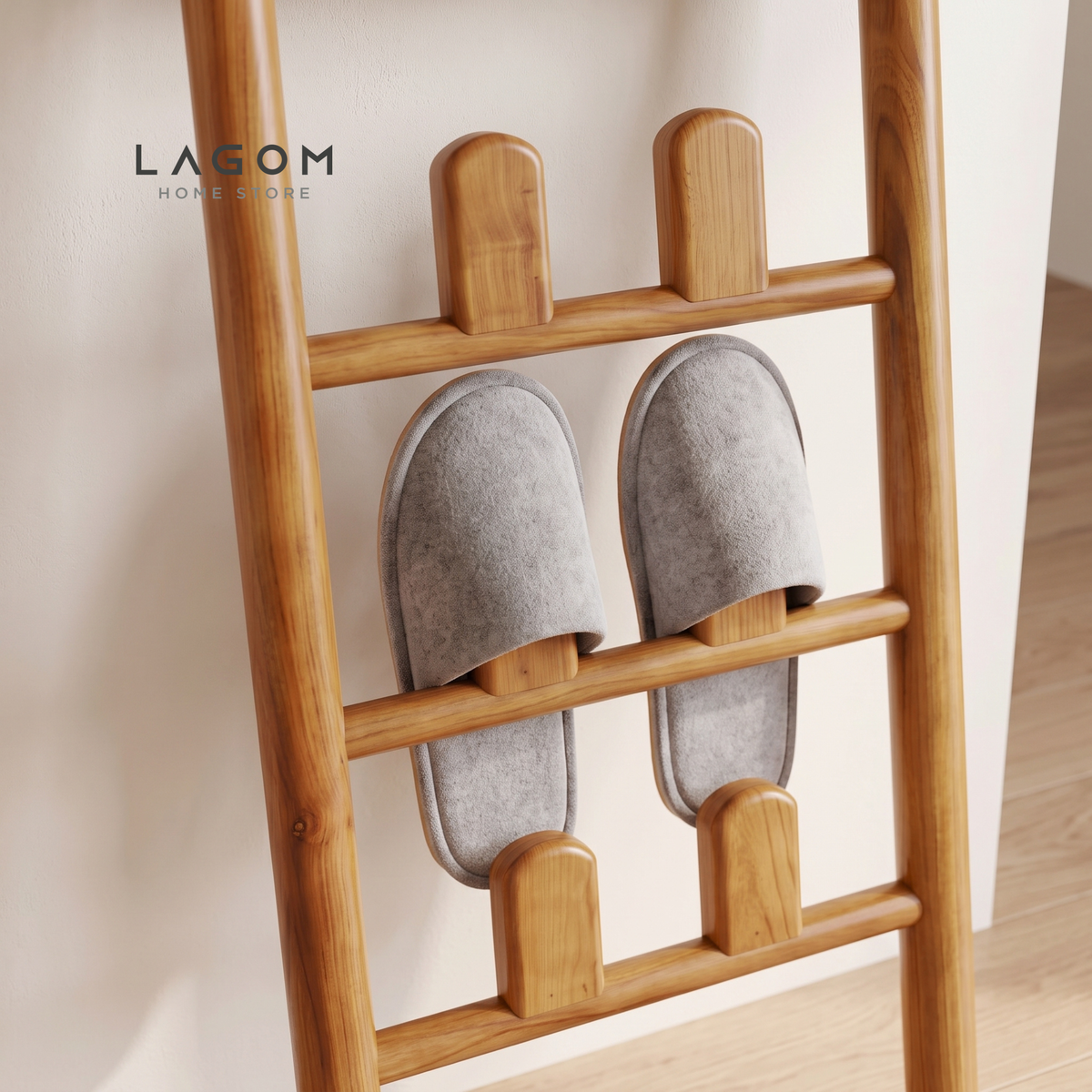 4-Pair Teak Sandal Rack - Leaning Style