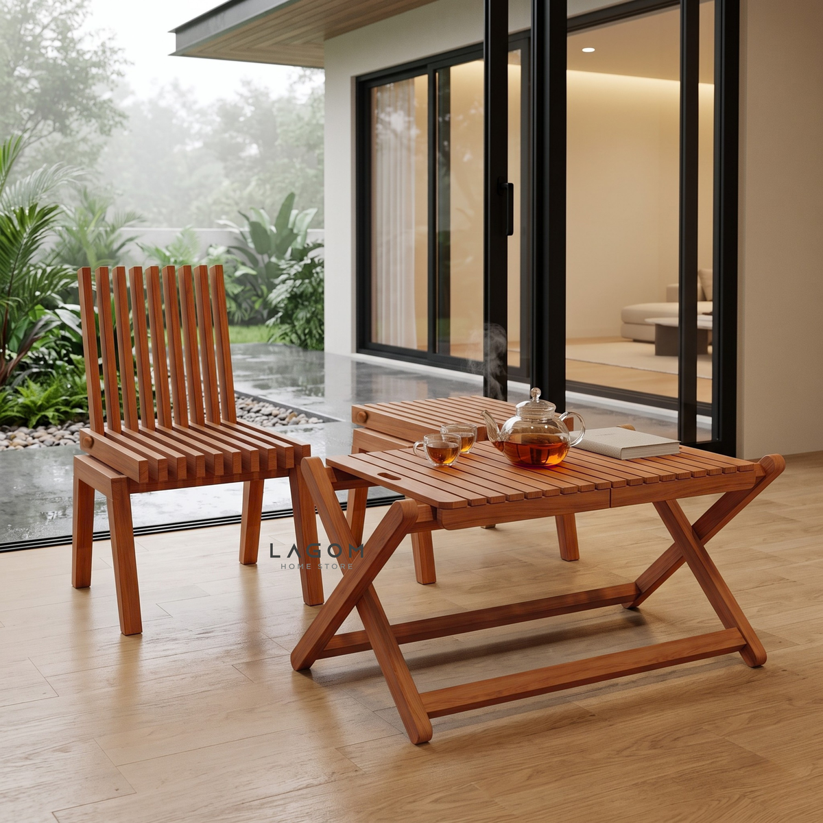 Reclaimed Teak Folding Table and Chair Set (Indoor & Outdoor)