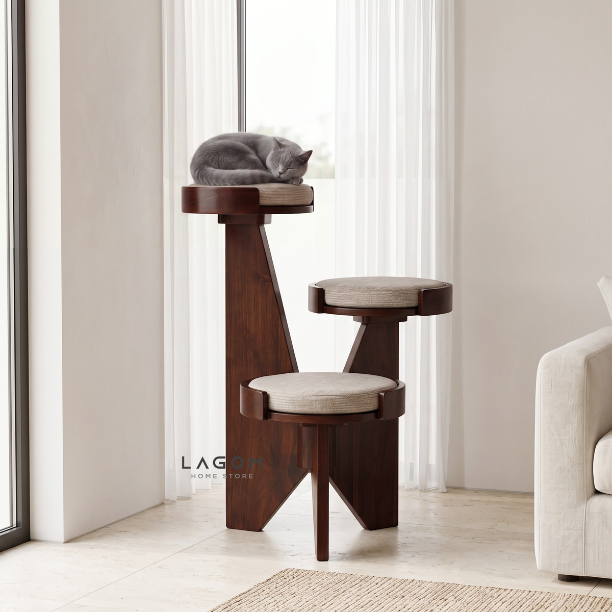 3-Level Solid Teak Cat Tree