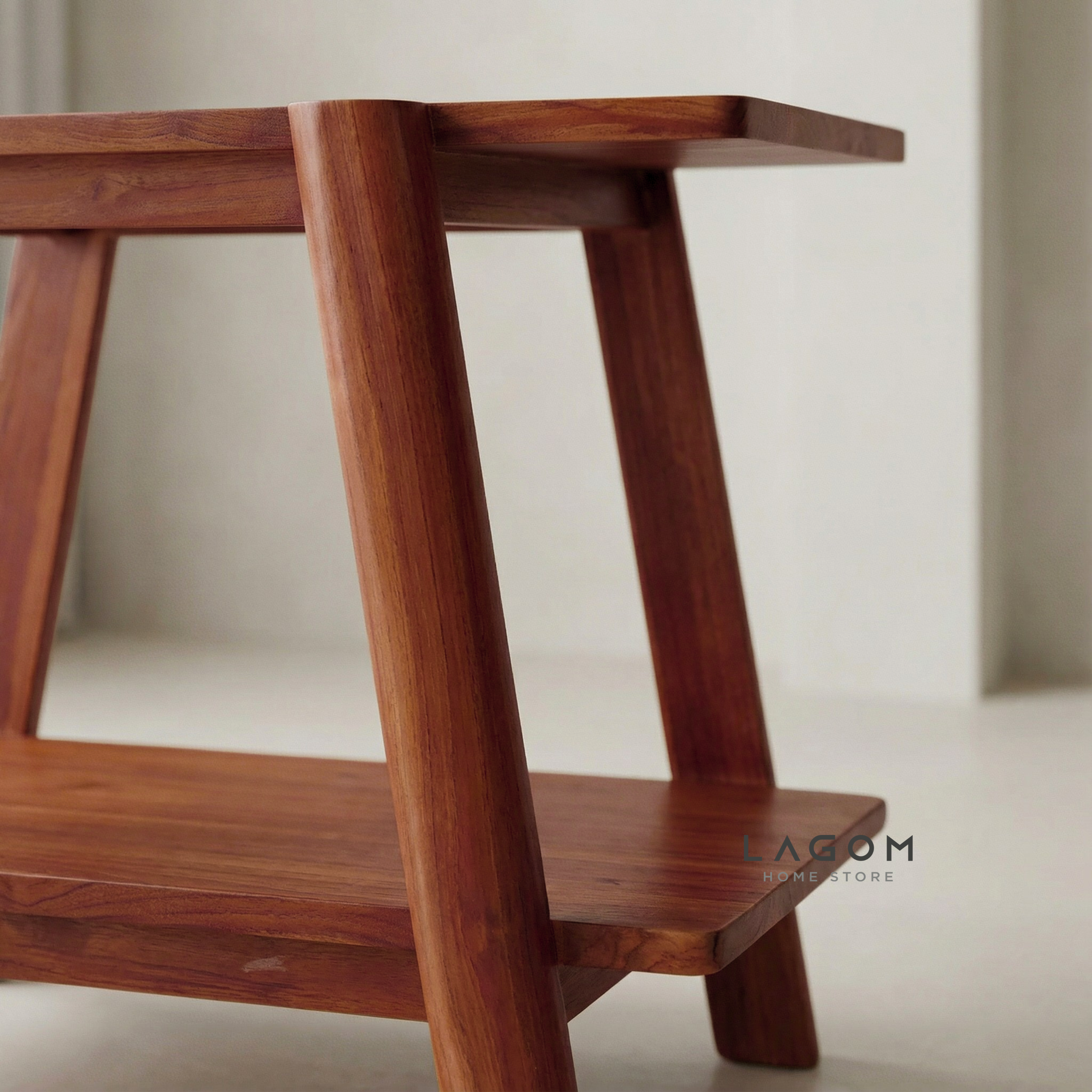 Solid Teak Side Table with Open Shelves