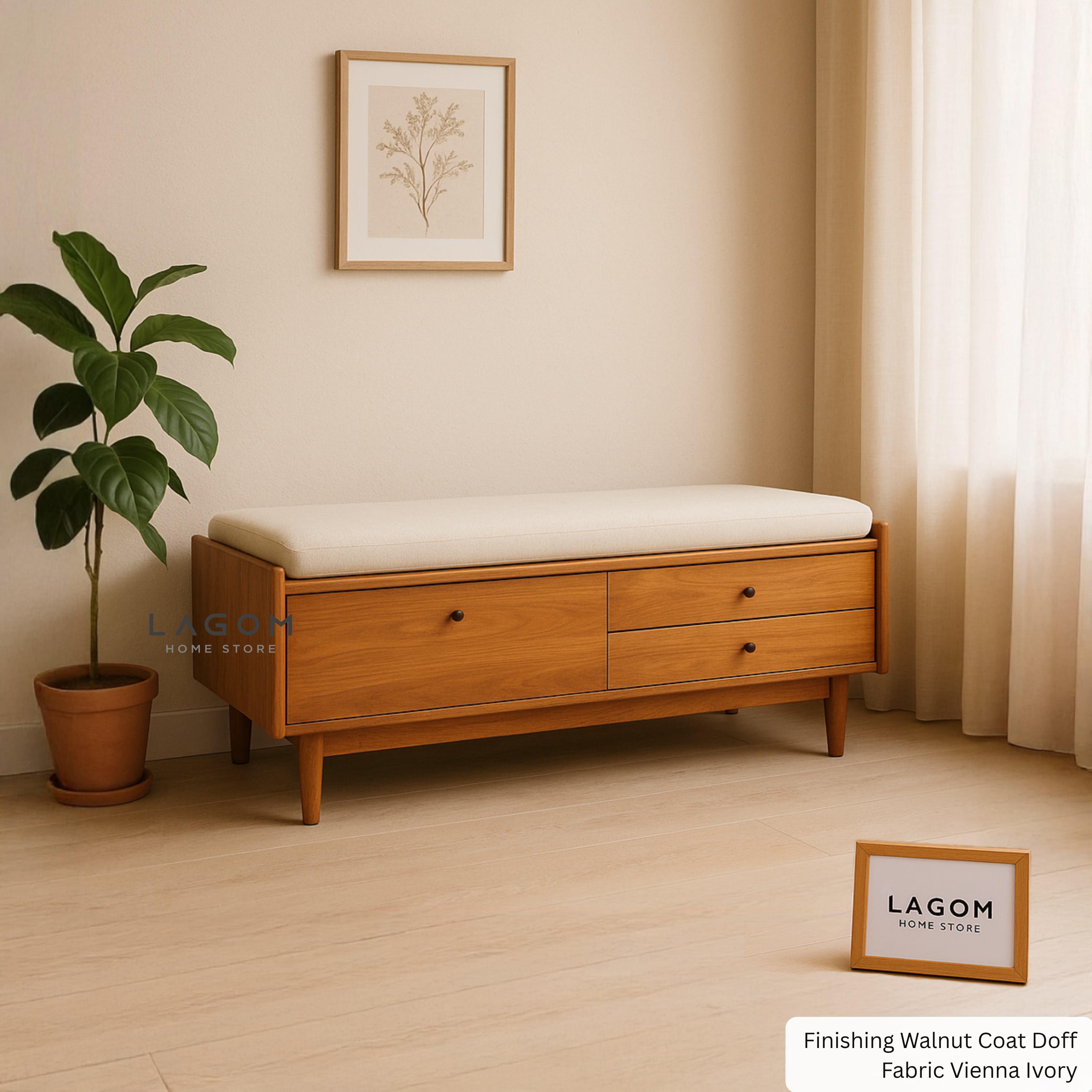 Teak Wood Storage Bench with 3 Drawers