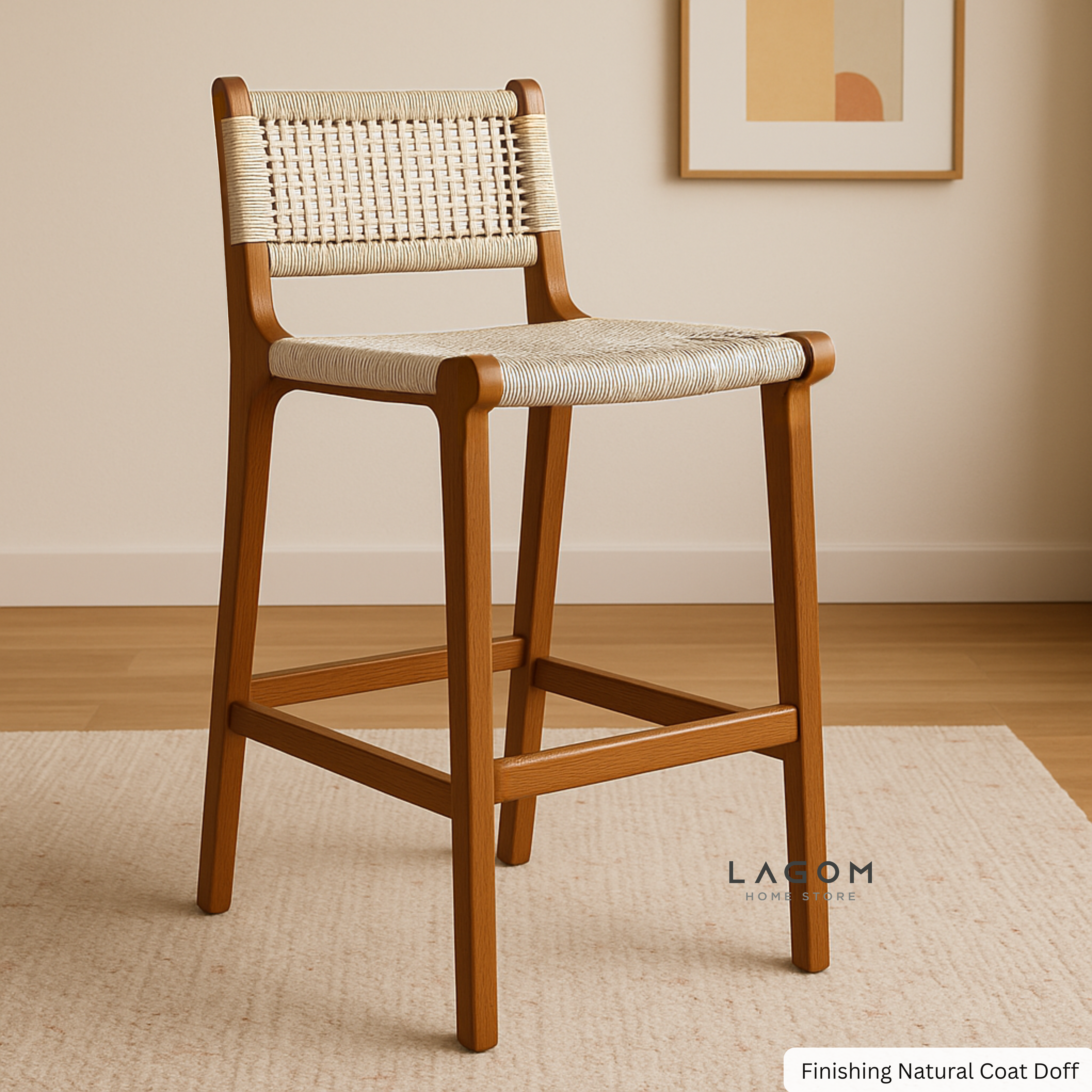 Exclusive Bar Stool in Teak Wood and Premium Loom