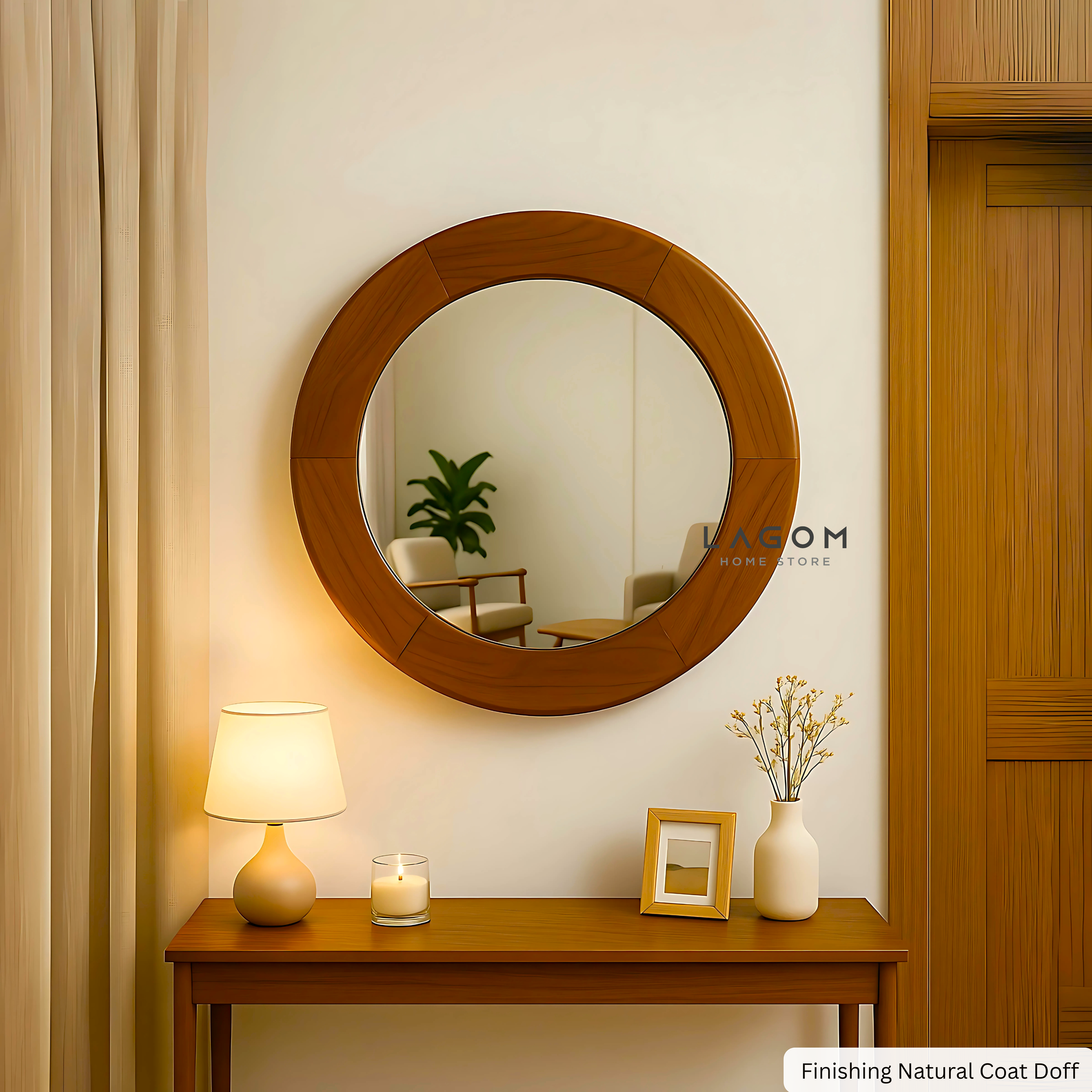 76 cm Round Teak Wall Mirror