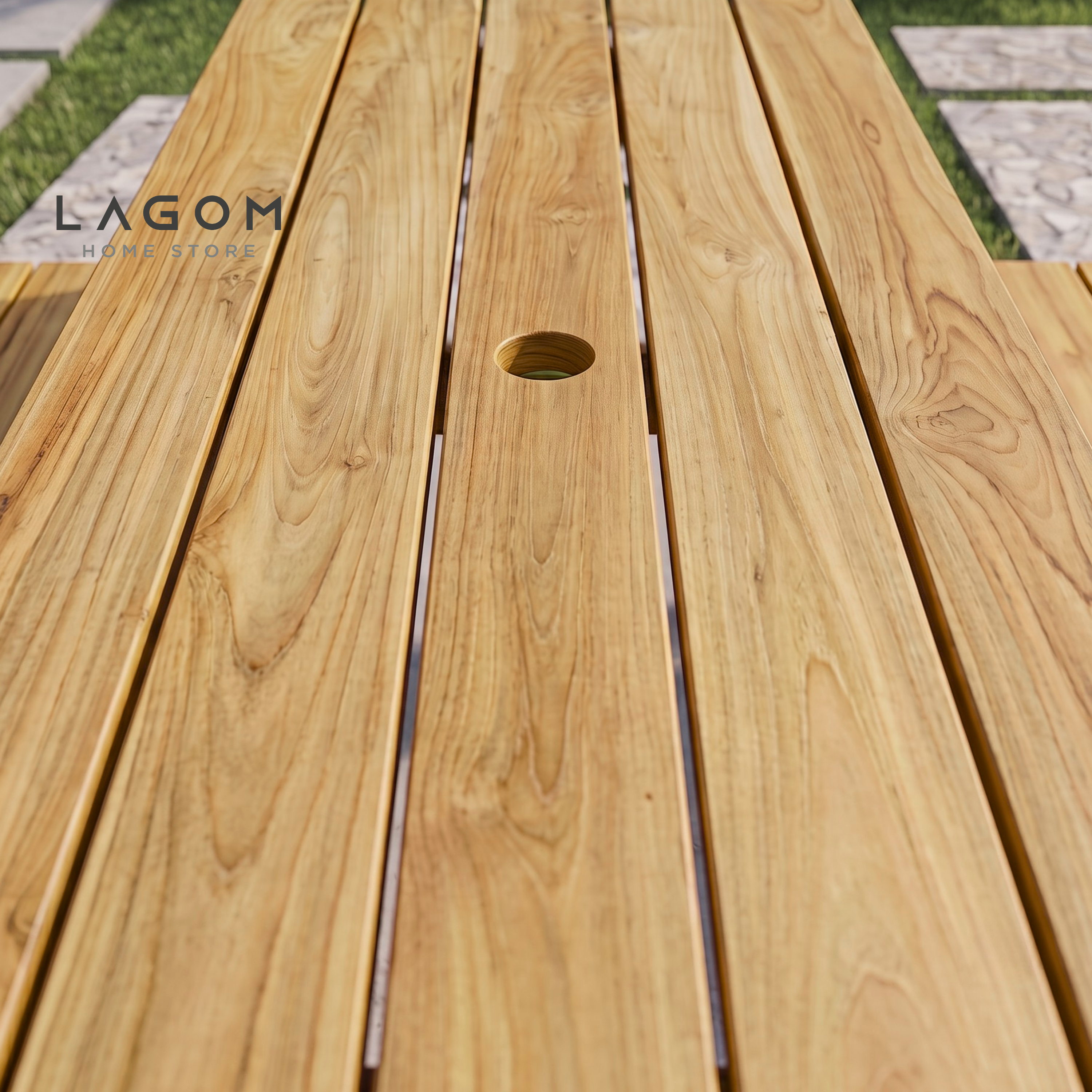 2-in-1 Reclaimed Teak Outdoor Bench & Table Set Outdoor Table Set Lagom Home Store Jati Furnitur Teak Furniture Jakarta