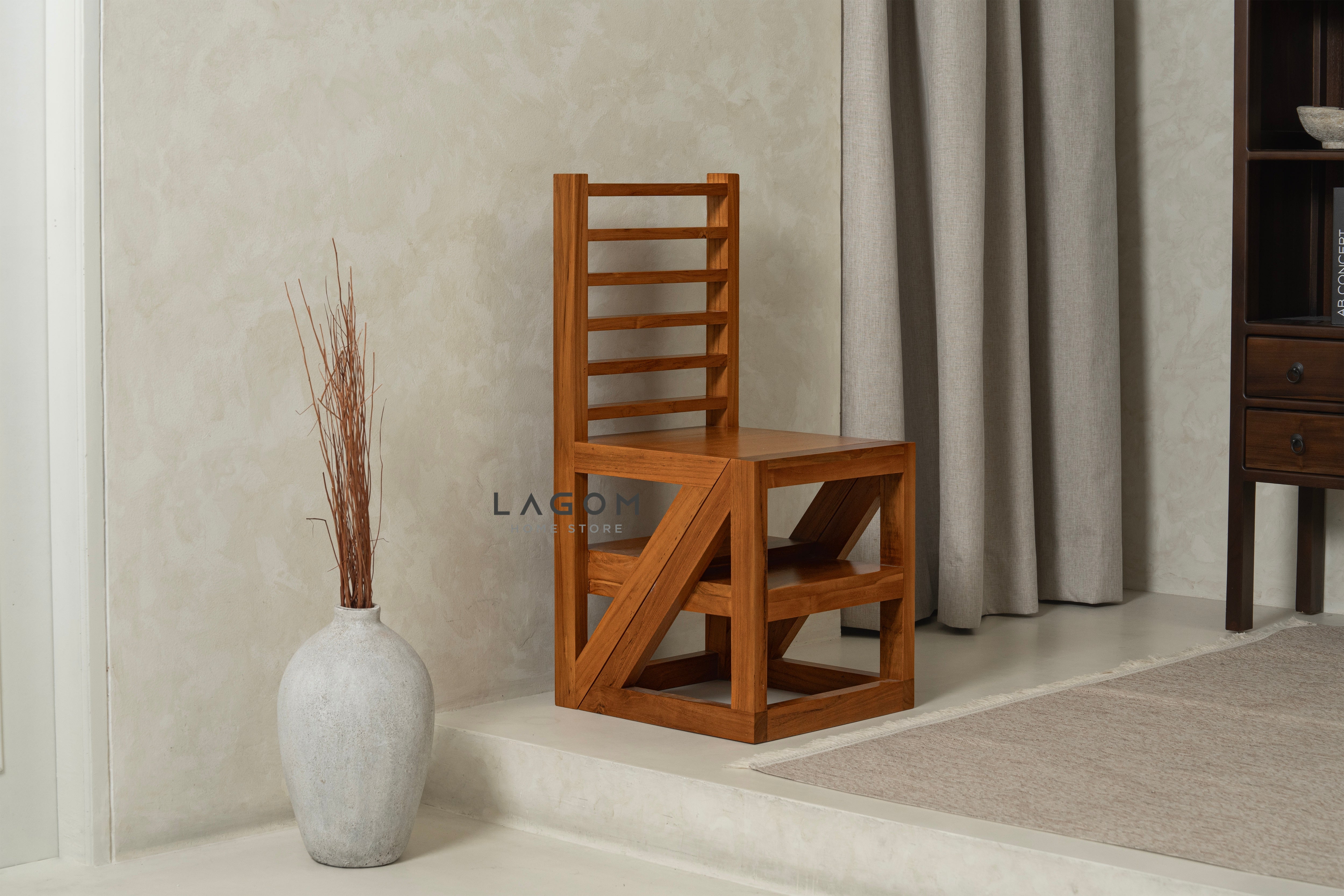 2-in-1 Teak Wood Step Stool & Chair - Smart & Sturdy Design Step Stool Lagom Home Store Jati Furnitur Teak Furniture Jakarta