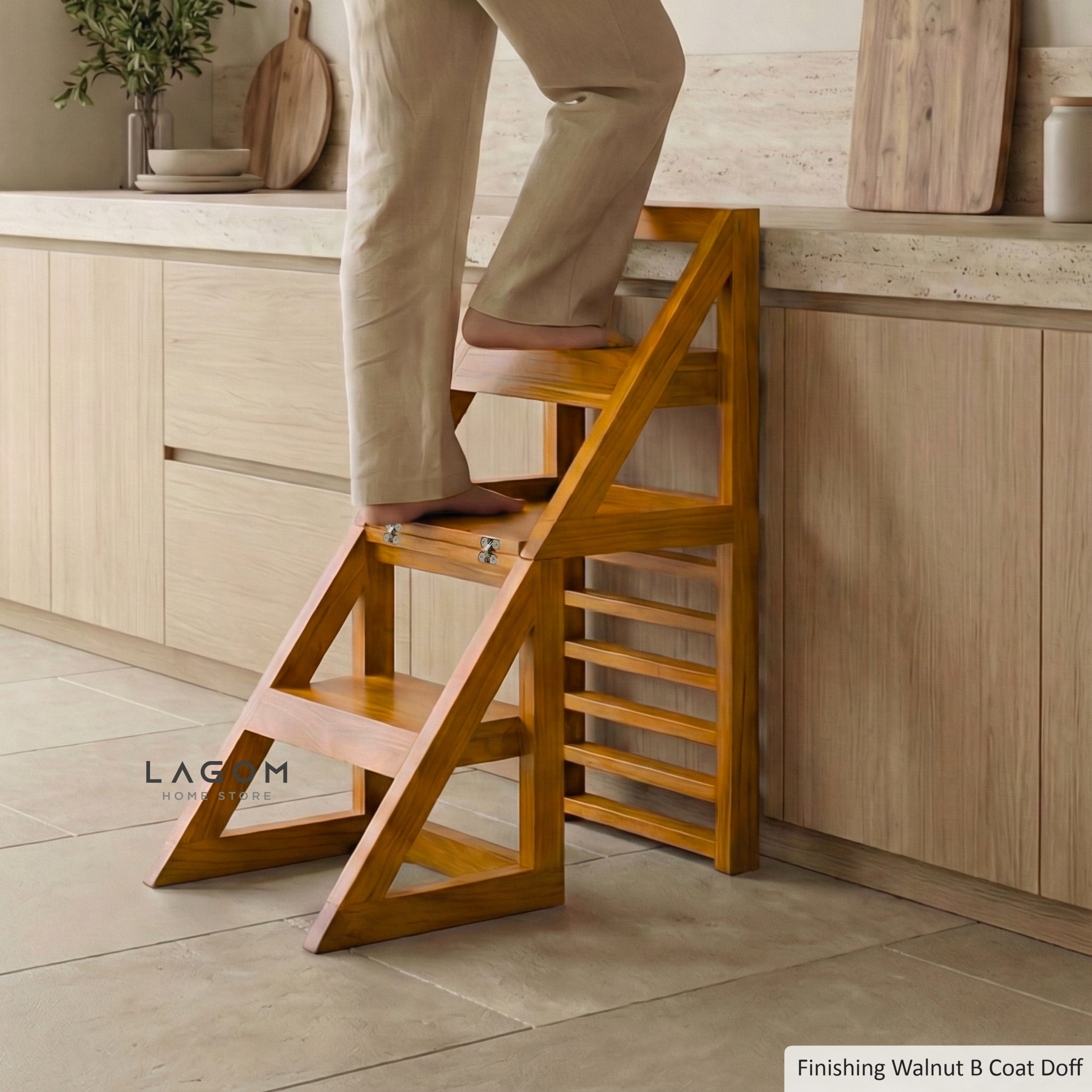 2-in-1 Teak Wood Step Stool & Chair - Smart & Sturdy Design Step Stool Lagom Home Store Jati Furnitur Teak Furniture Jakarta