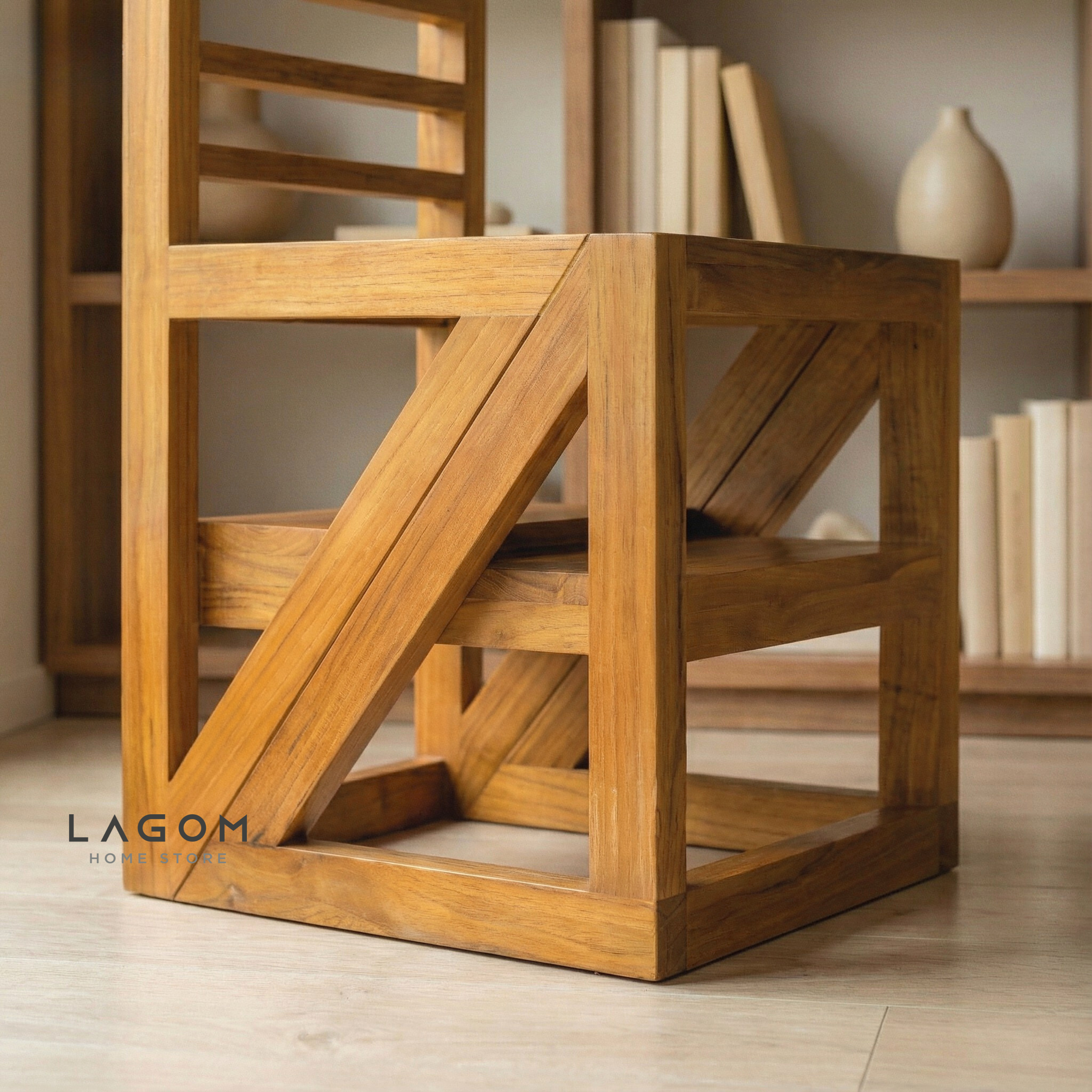 2-in-1 Teak Wood Step Stool & Chair - Smart & Sturdy Design Step Stool Lagom Home Store Jati Furnitur Teak Furniture Jakarta