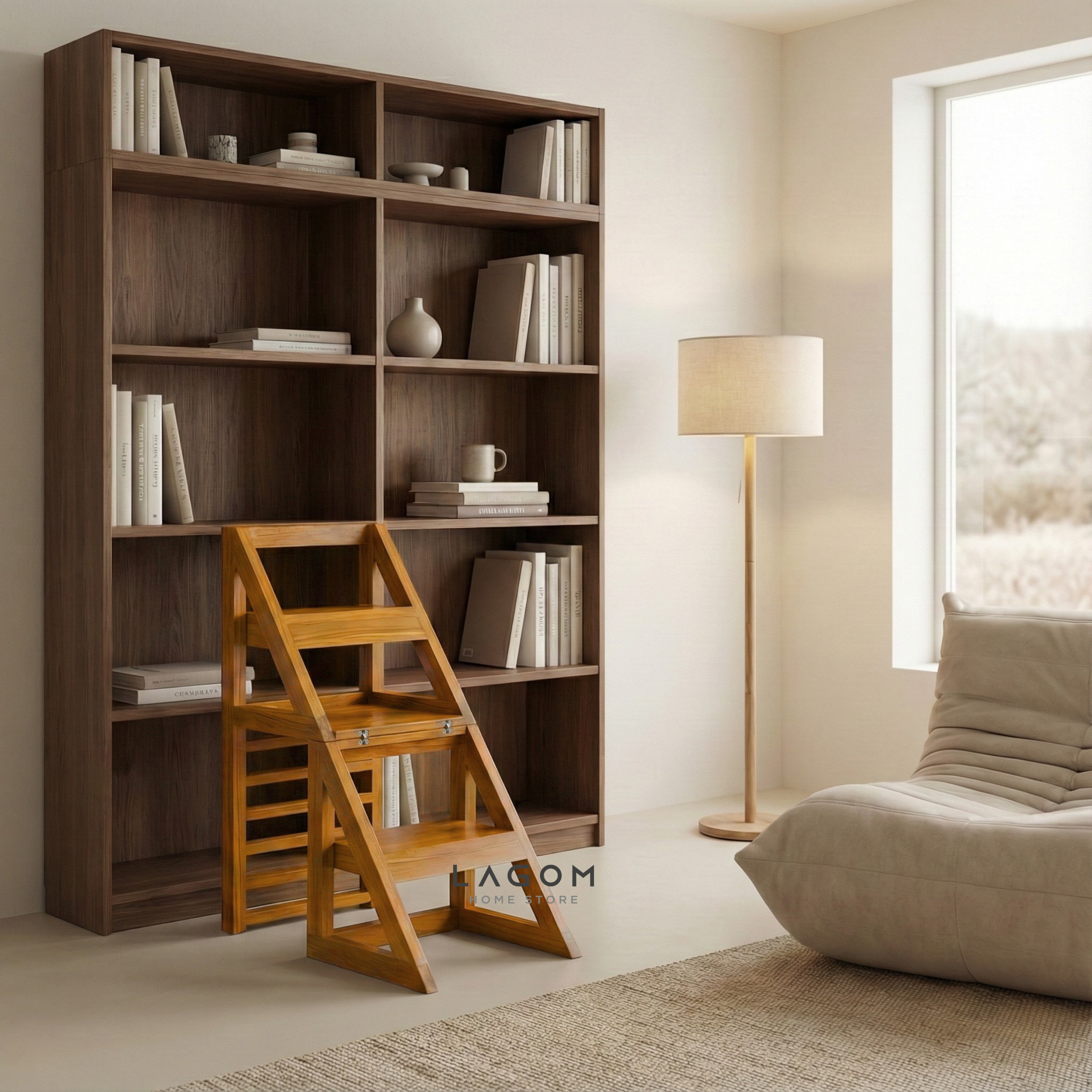 2-in-1 Teak Wood Step Stool & Chair - Smart & Sturdy Design Step Stool Lagom Home Store Jati Furnitur Teak Furniture Jakarta