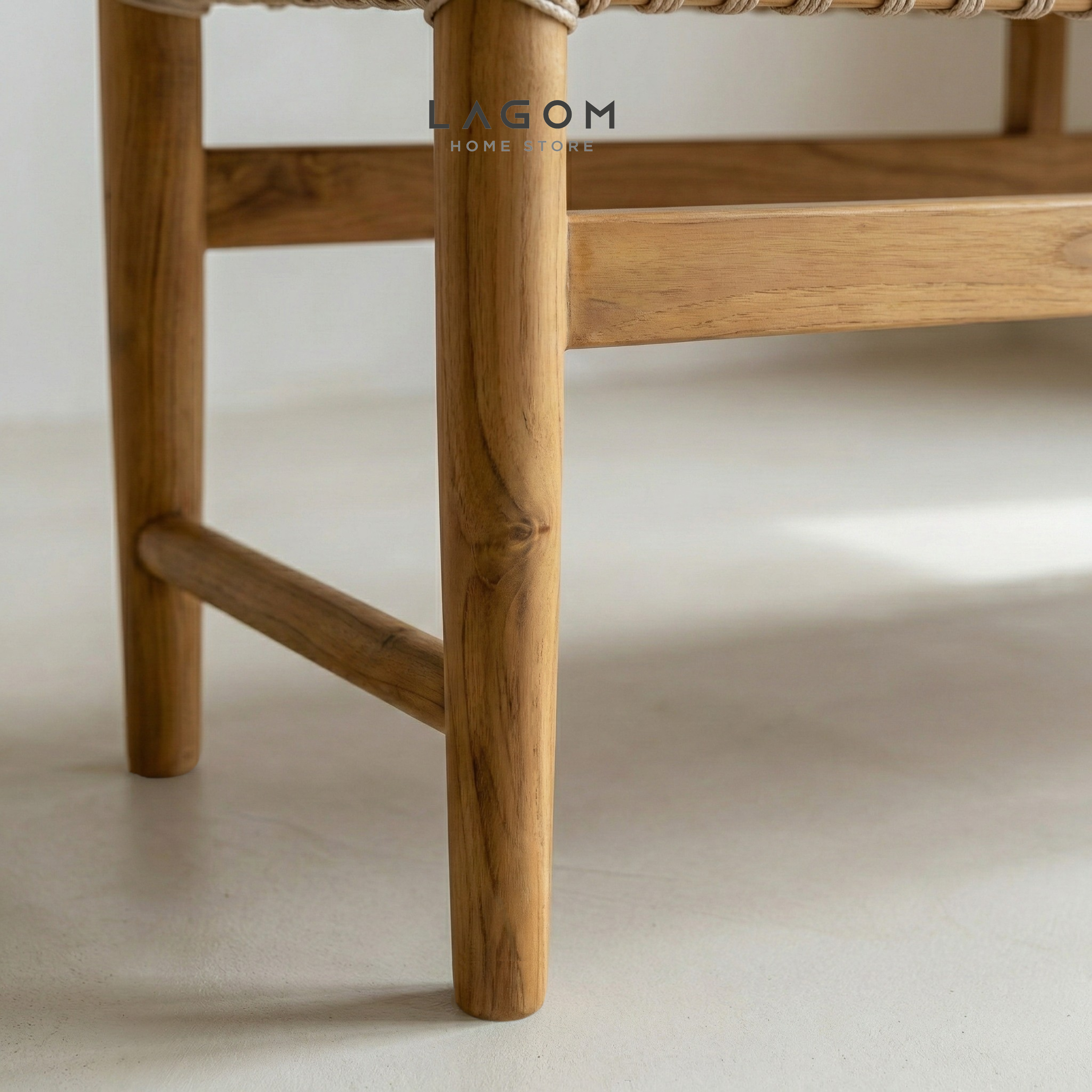 200 cm Solid Teak Bench with Handwoven Poly Hyacinth Bench Seat Lagom Home Store Jati Furnitur Teak Furniture Jakarta