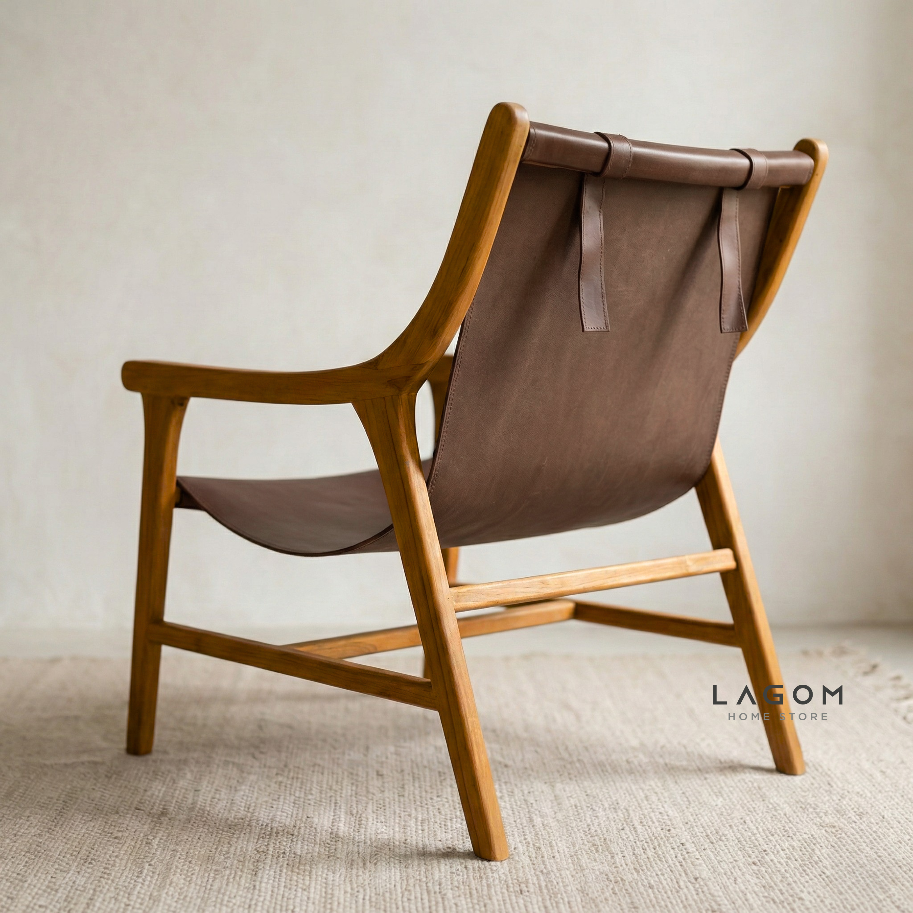 Teak Lounge Chair with Leather Sling Seat