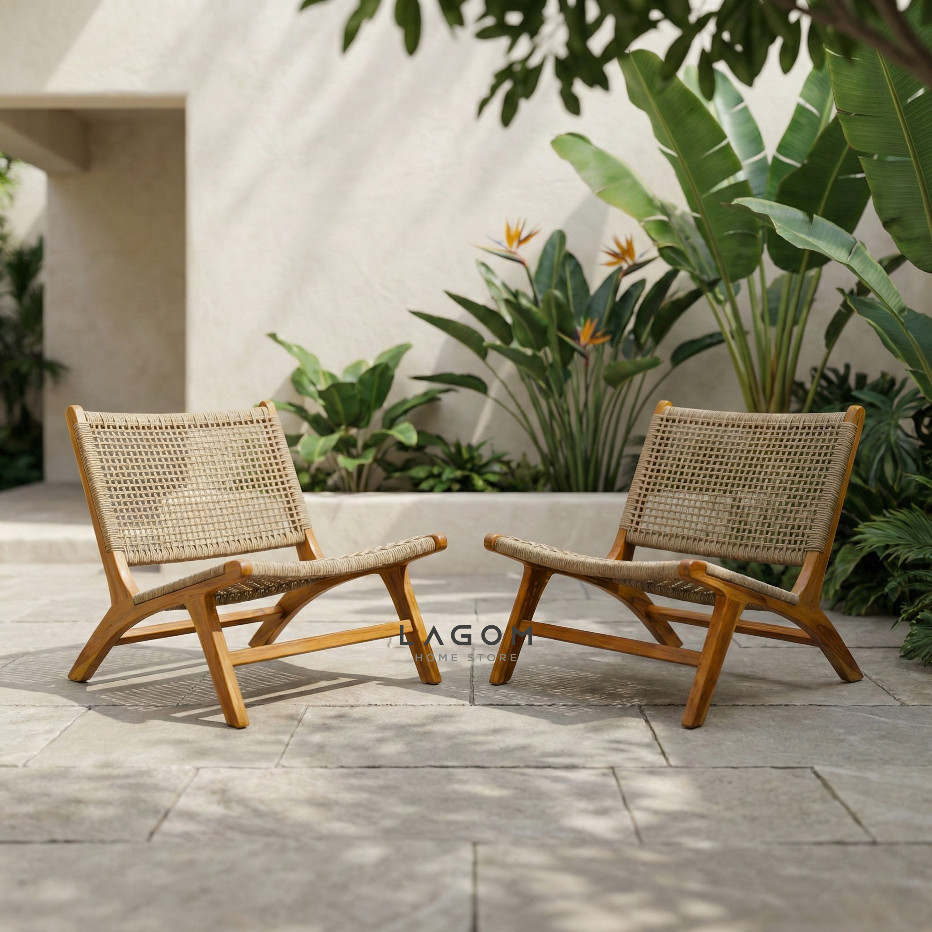 Solid Teak Lounge Chair with Handwoven Poly Hyacinth