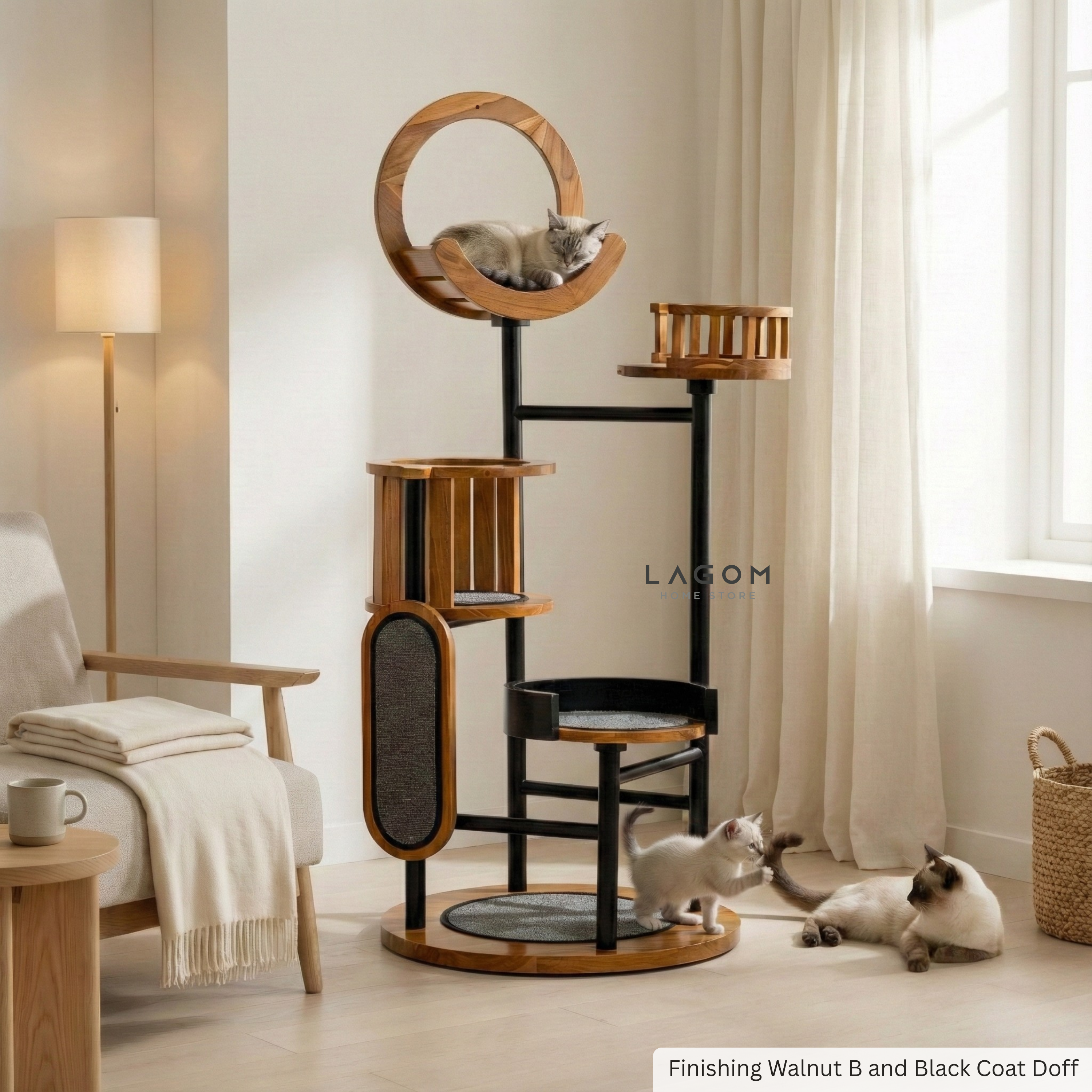Luxury Cat Tree in Solid Teak Wood