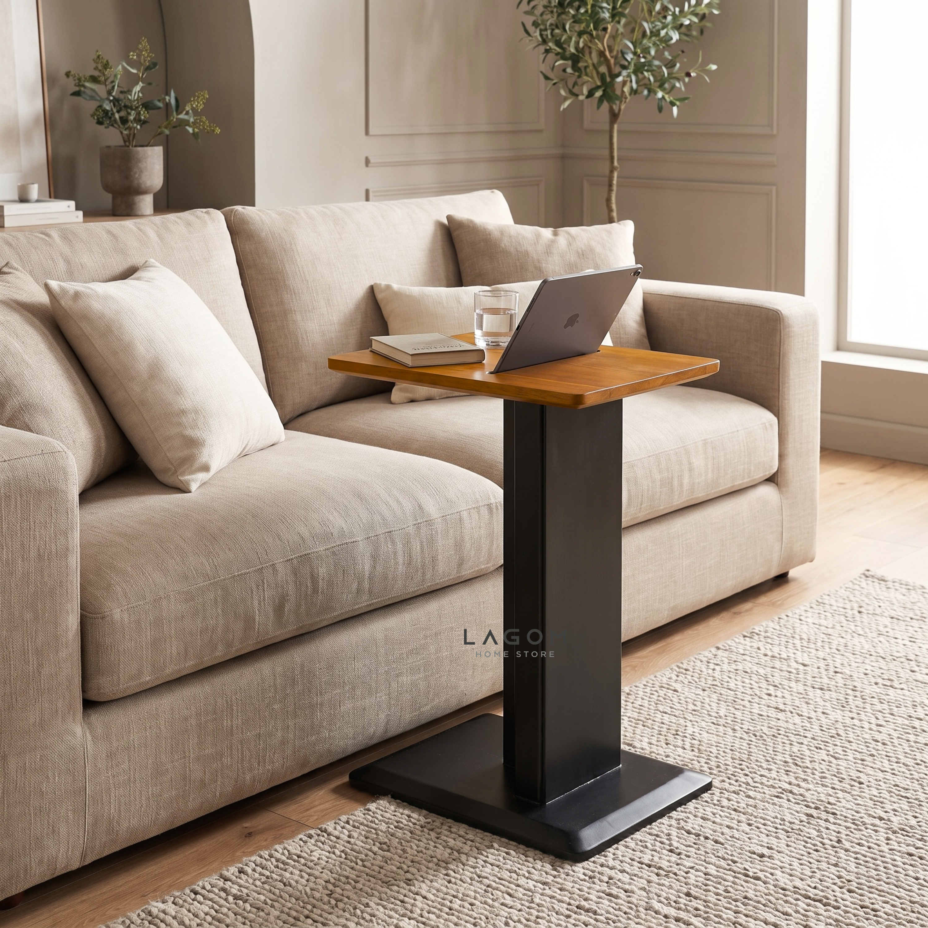 Teak Side Table with Device Slot