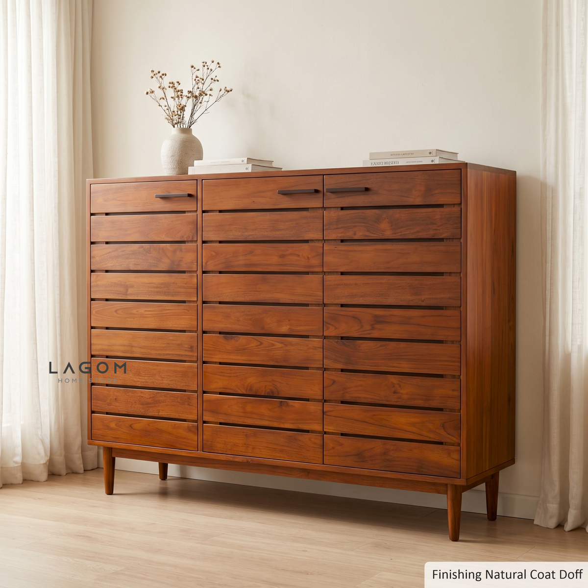 24-Pair Teak Shoe Cabinet with 3 Doors Shoe Storage Lagom Home Store Jati Furnitur Teak Furniture Jakarta