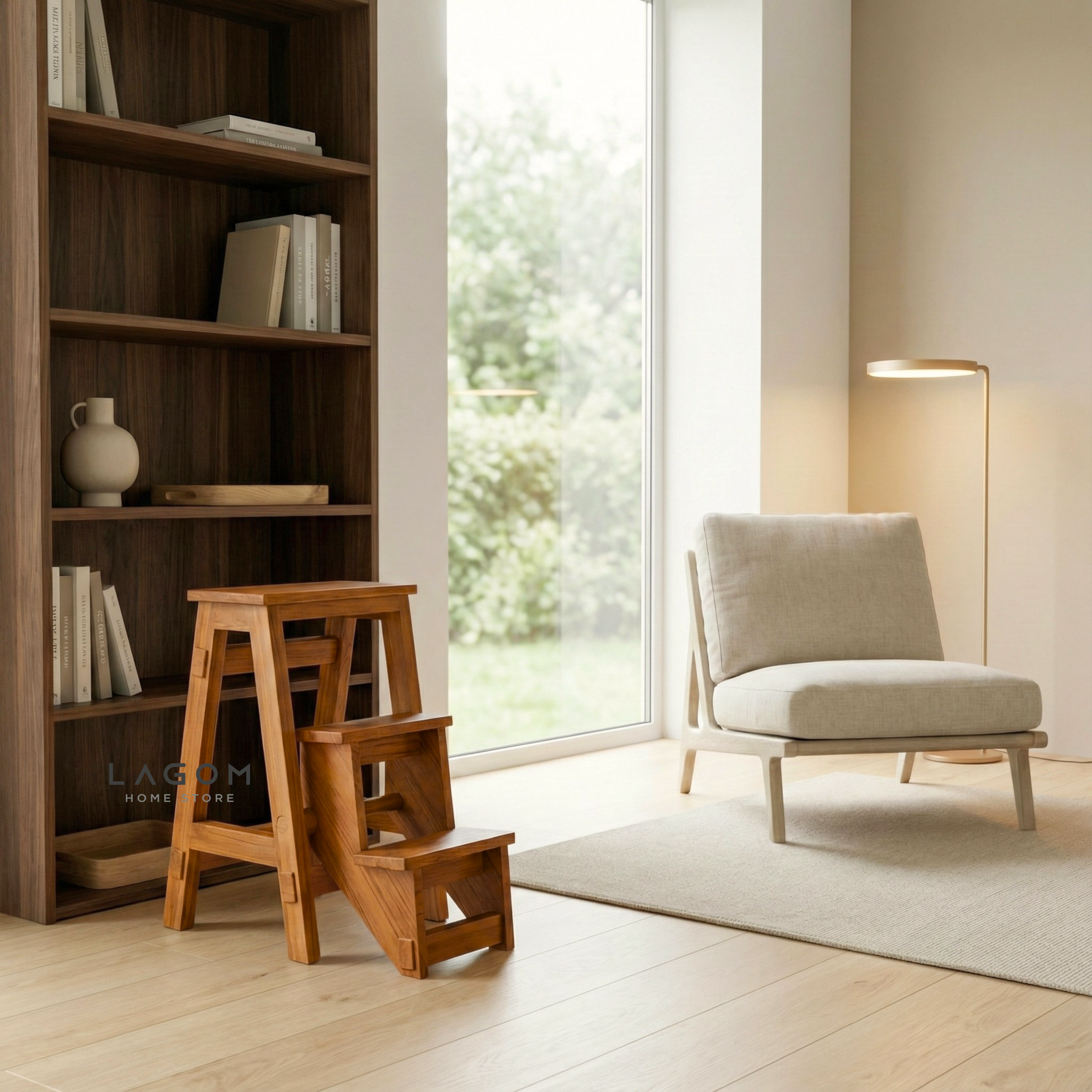 Teak Wood Convertible Step Stool & Bar Stool