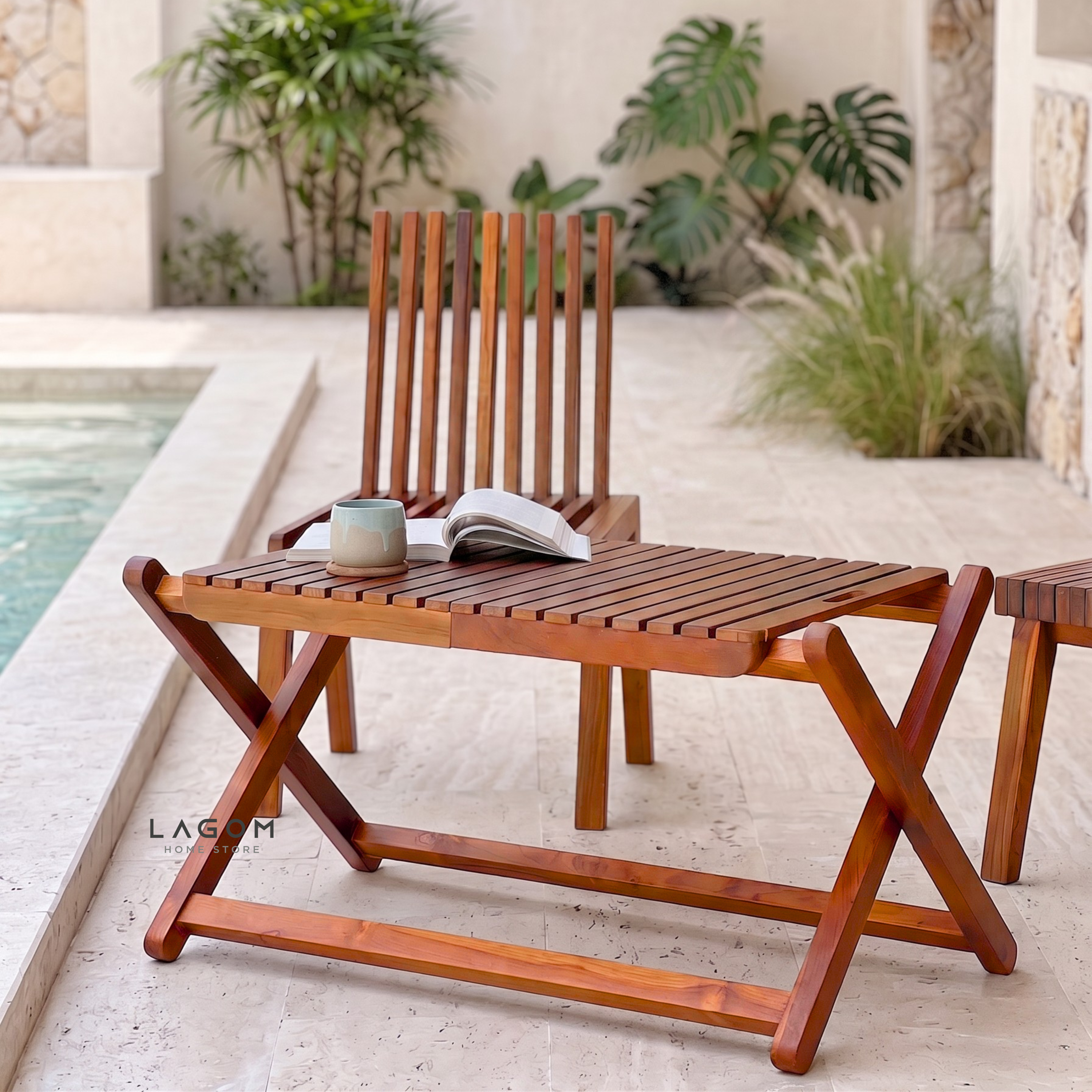 Reclaimed Teak Folding Table and Chair Set (Indoor & Outdoor)
