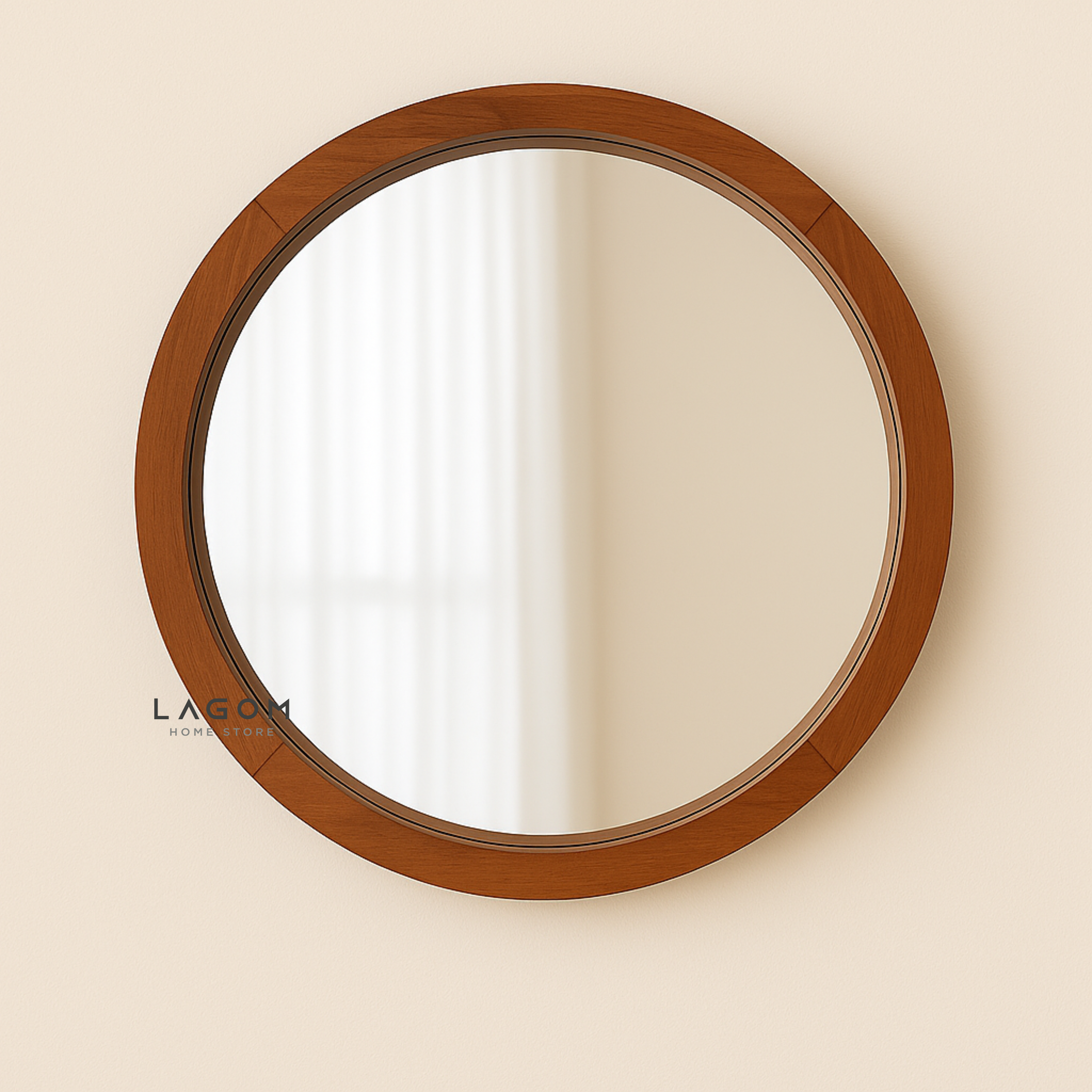 48 cm Minimalist Round Teak Wood Mirror