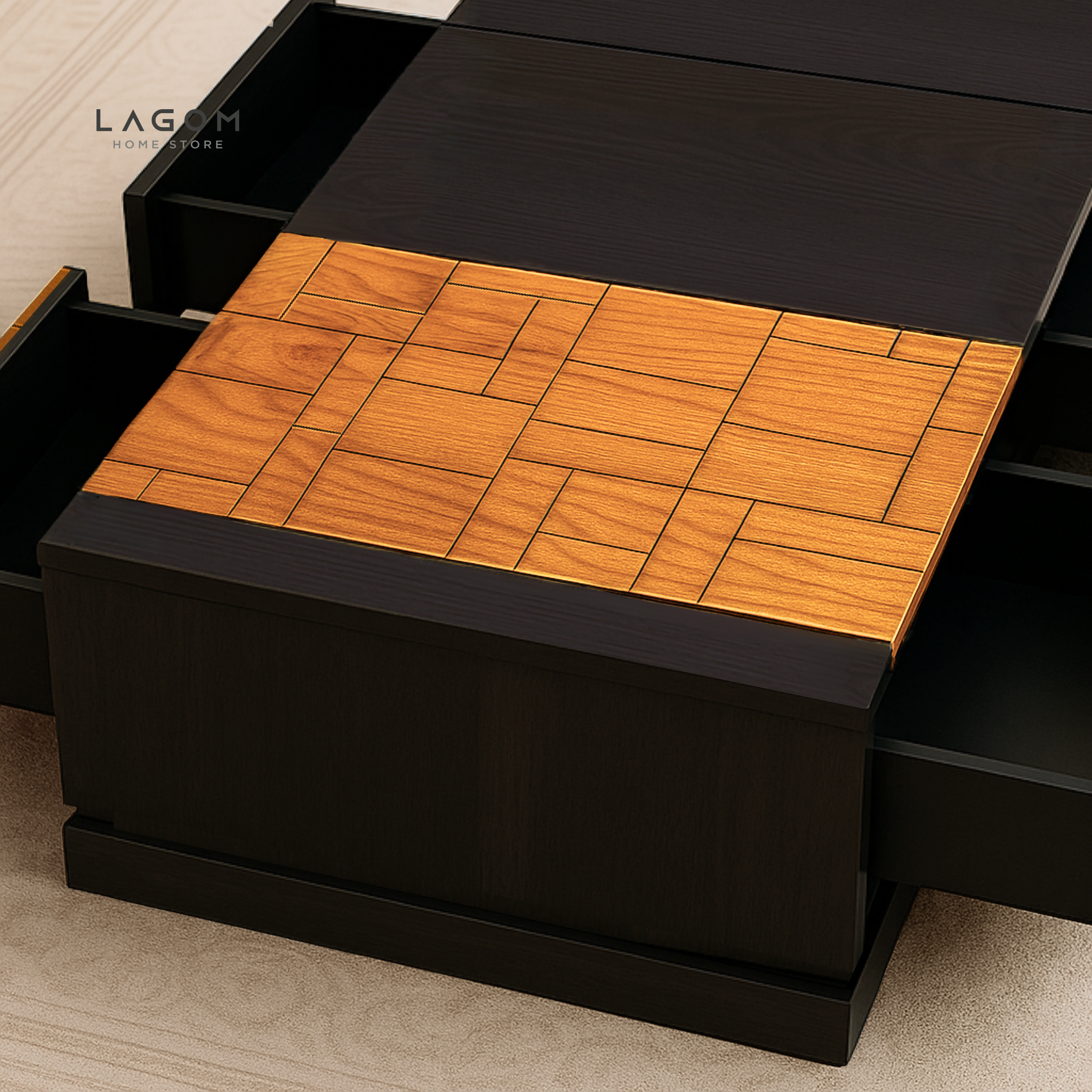 Custom-Made | Teak Wood Coffee Table with Hidden Storage