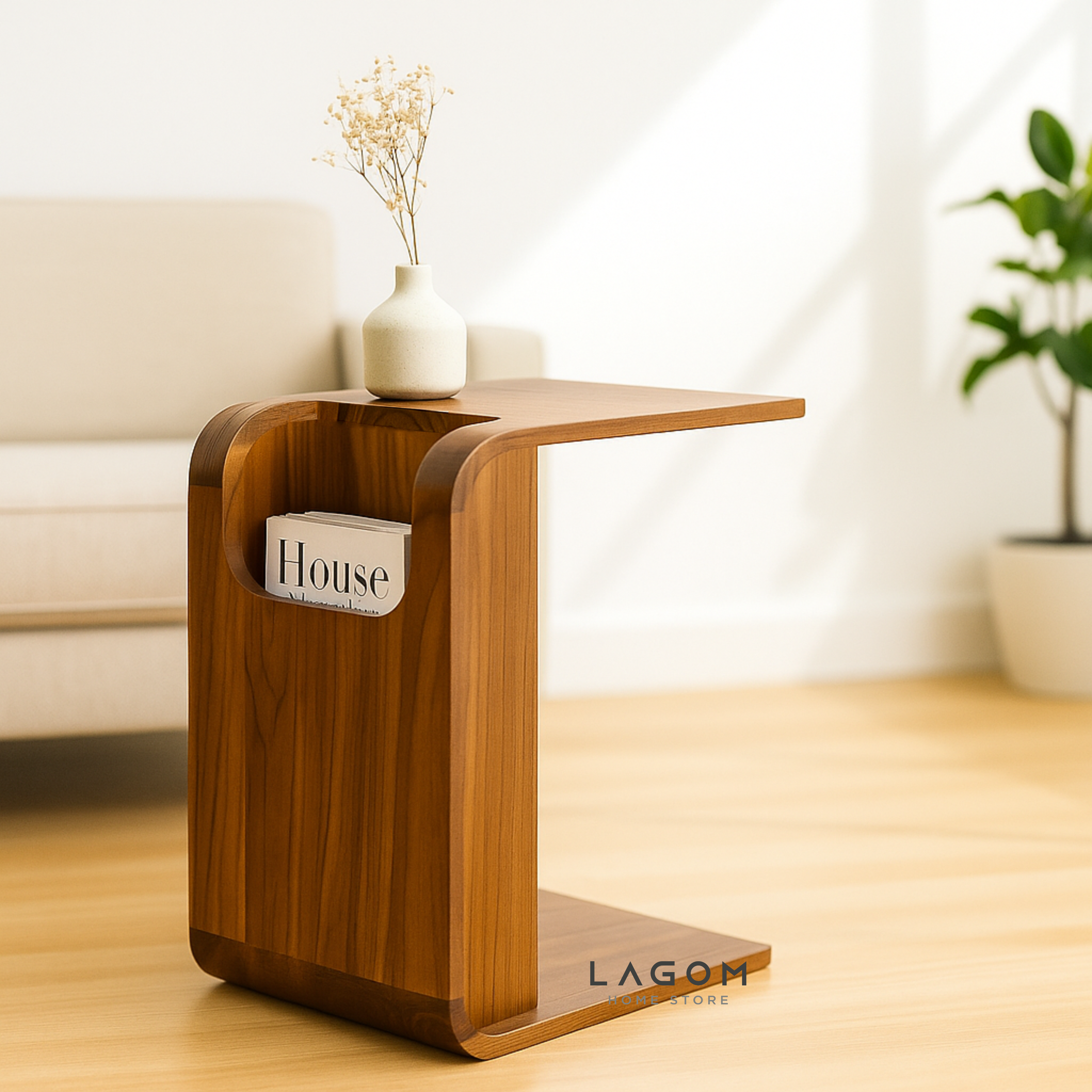 Minimalist Teak Side Table with Open Storage