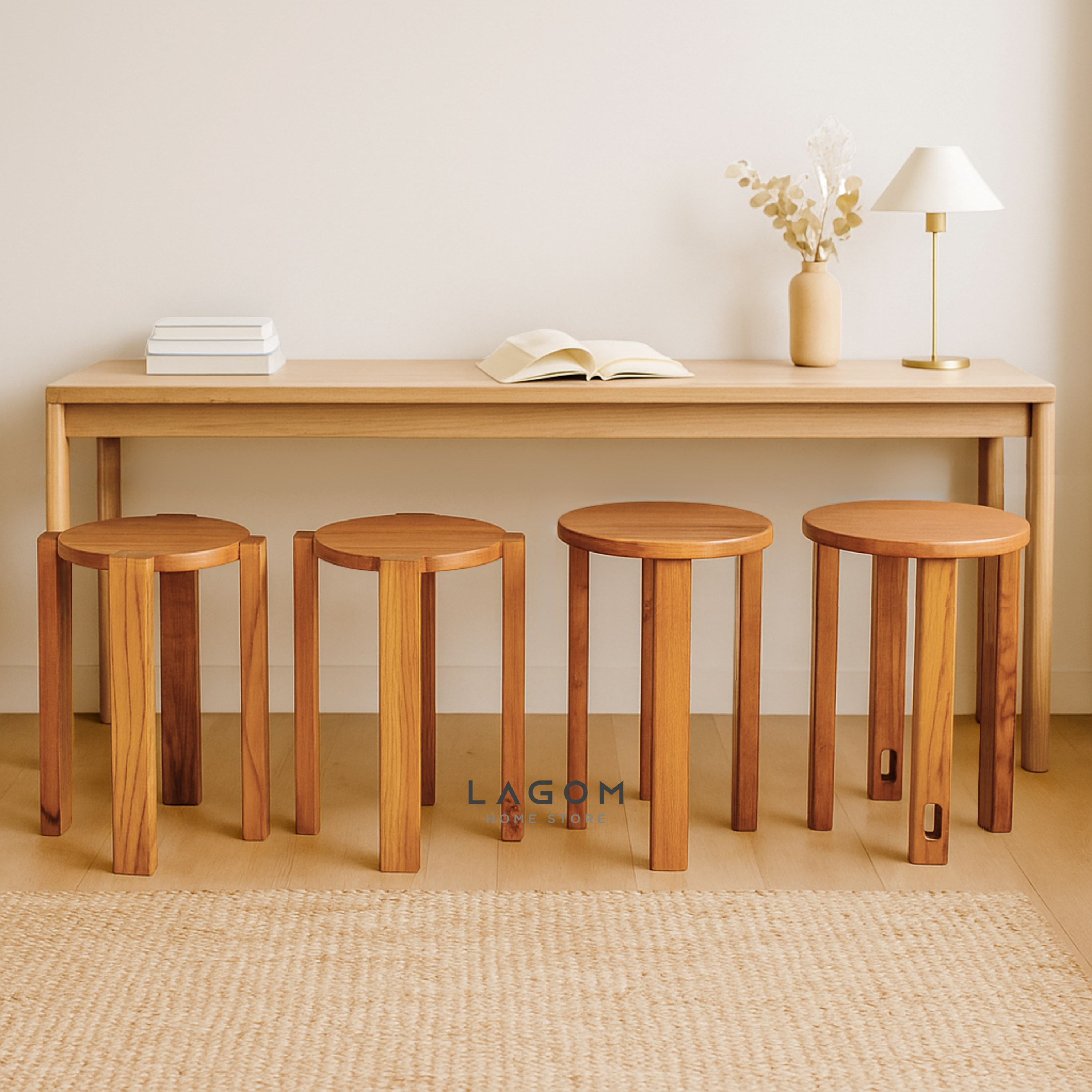 Teak Stackable Stools - Set of 4