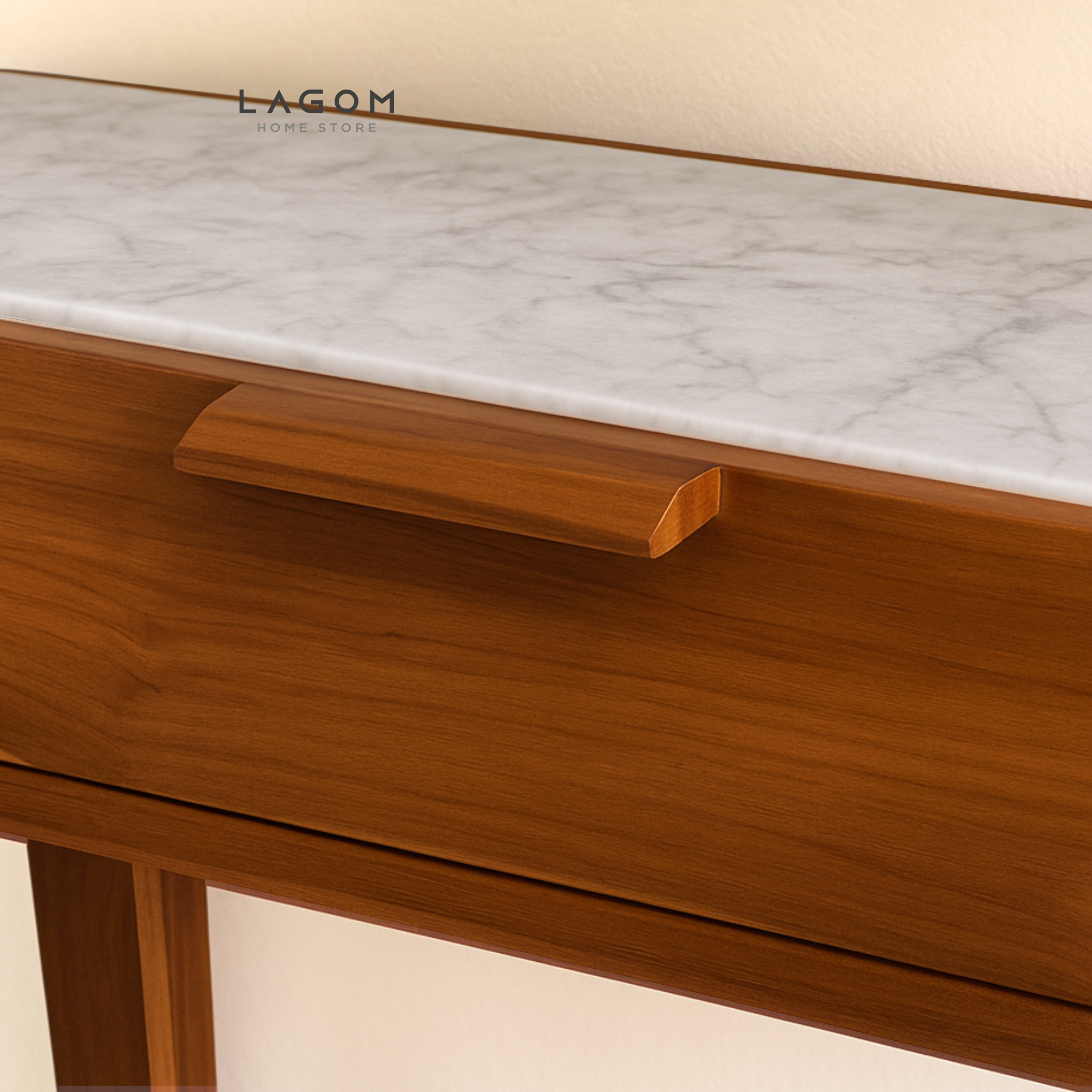 Custom-Made | Teak Wood & Marble Console Table