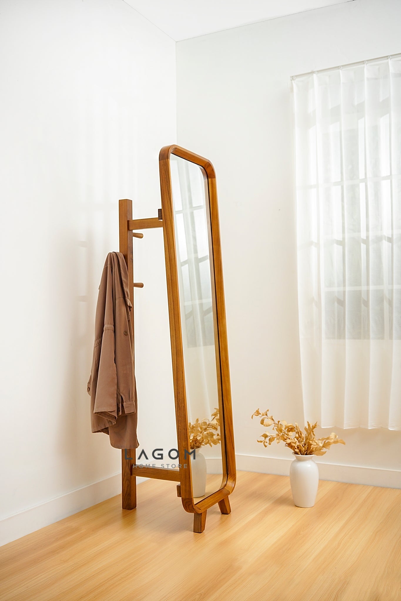 3 in 1 Cermin dan Gantungan Baju Kayu Jati - Tinggi 168 cm Mirror Lagom Home Store Jati Furnitur Teak Furniture Jakarta