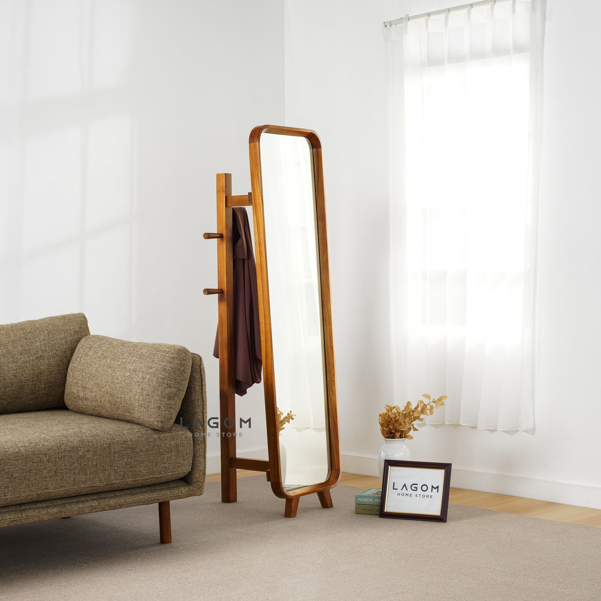 3 in 1 Cermin dan Gantungan Baju Kayu Jati - Tinggi 168 cm Mirror Lagom Home Store Jati Furnitur Teak Furniture Jakarta