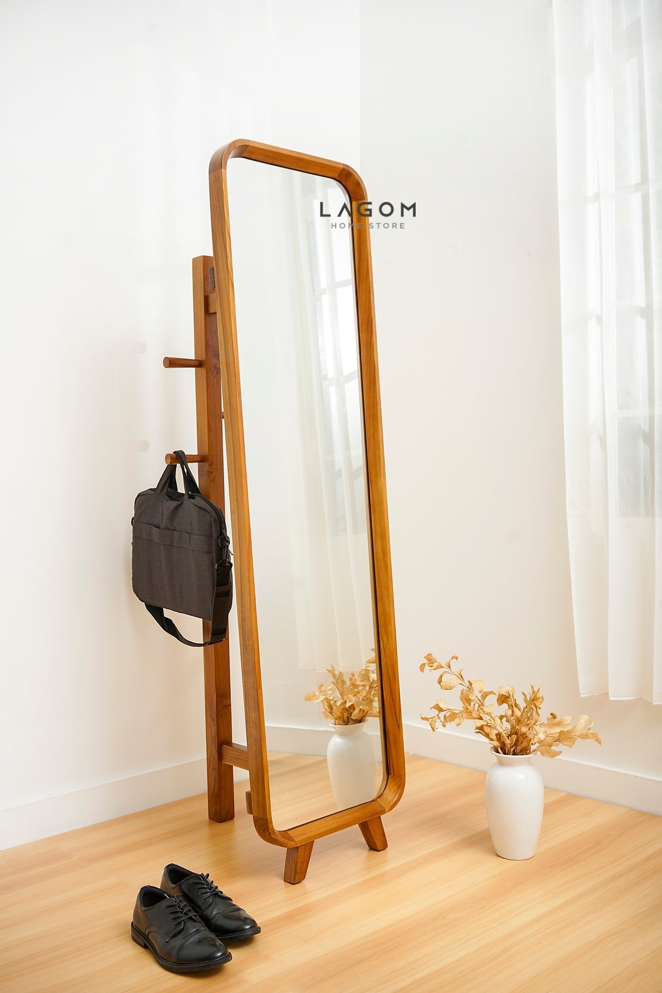 3 in 1 Cermin dan Gantungan Baju Kayu Jati - Tinggi 168 cm Mirror Lagom Home Store Jati Furnitur Teak Furniture Jakarta