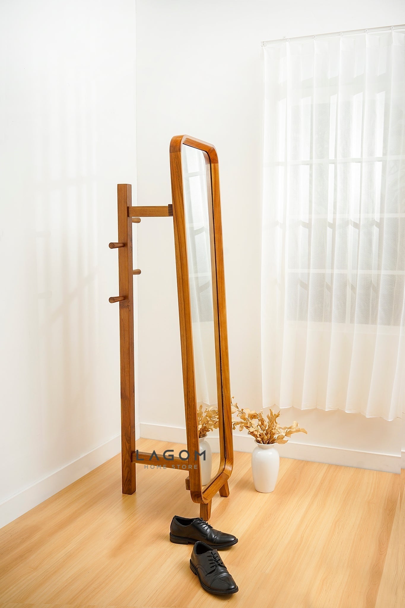 3 in 1 Cermin dan Gantungan Baju Kayu Jati - Tinggi 168 cm Mirror Lagom Home Store Jati Furnitur Teak Furniture Jakarta