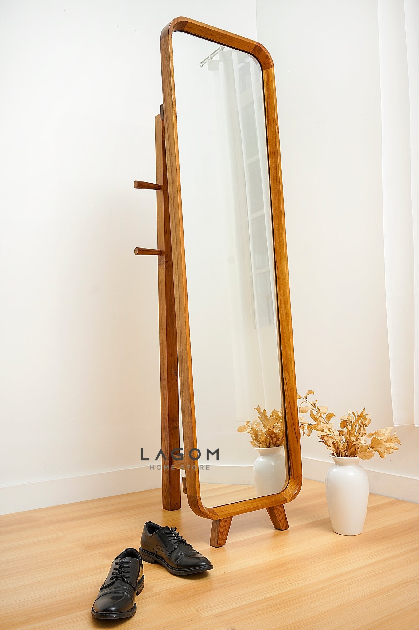 3 in 1 Cermin dan Gantungan Baju Kayu Jati - Tinggi 168 cm Mirror Lagom Home Store Jati Furnitur Teak Furniture Jakarta