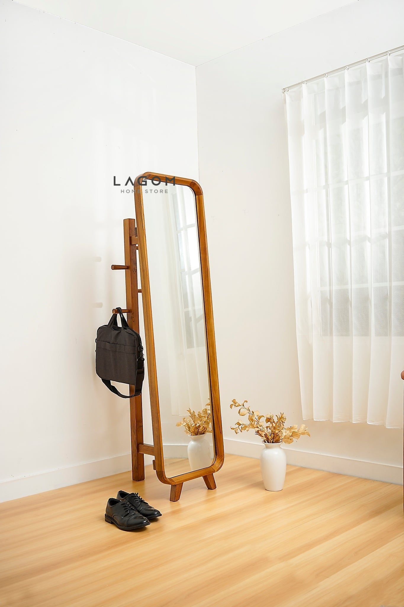 3 in 1 Cermin dan Gantungan Baju Kayu Jati - Tinggi 168 cm Mirror Lagom Home Store Jati Furnitur Teak Furniture Jakarta