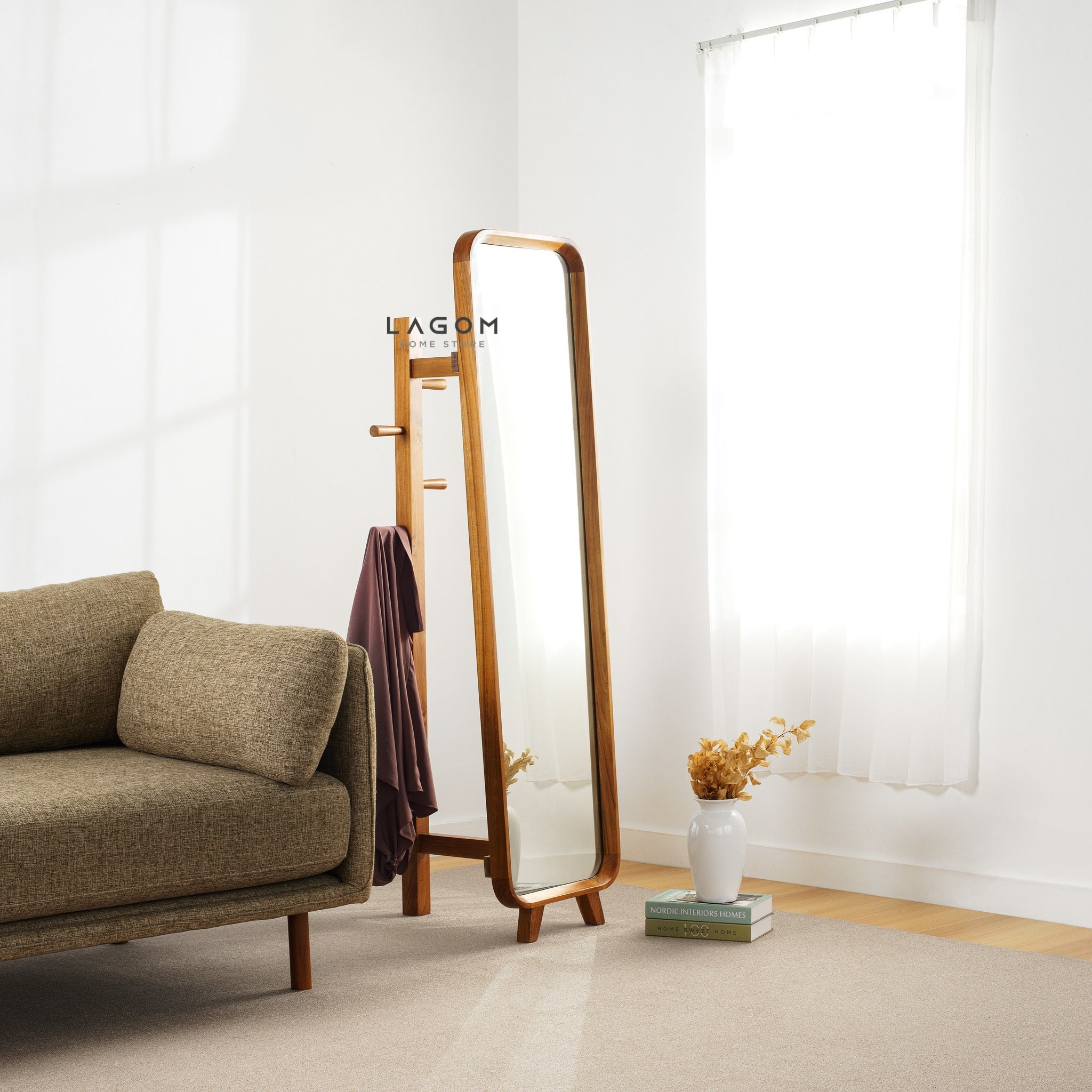 3 in 1 Cermin dan Gantungan Baju Kayu Jati - Tinggi 168 cm Mirror Lagom Home Store Jati Furnitur Teak Furniture Jakarta