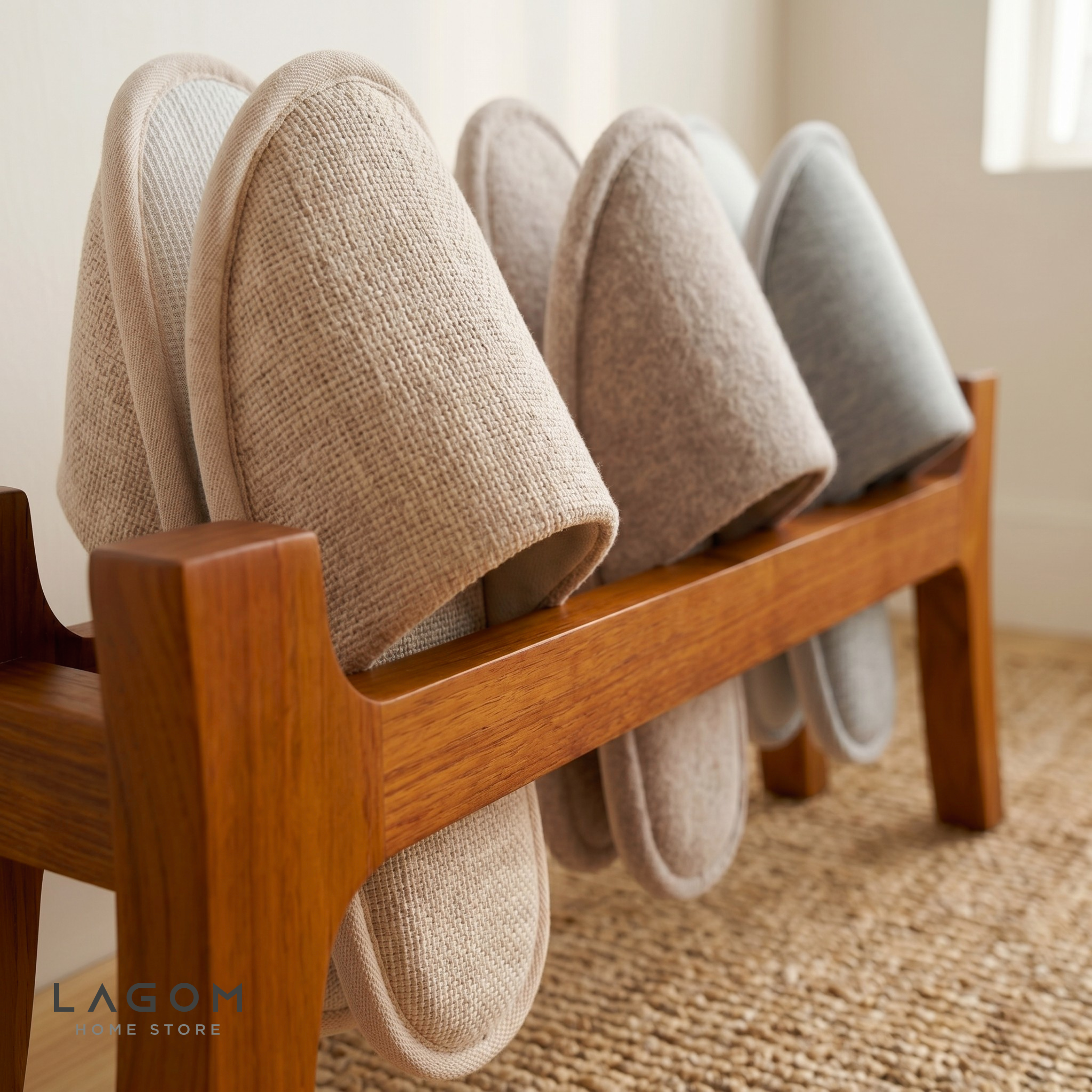 3-Pair Teak Sandal/Slipper Rack Shoe Rack Lagom Home Store Jati Furnitur Teak Furniture Jakarta