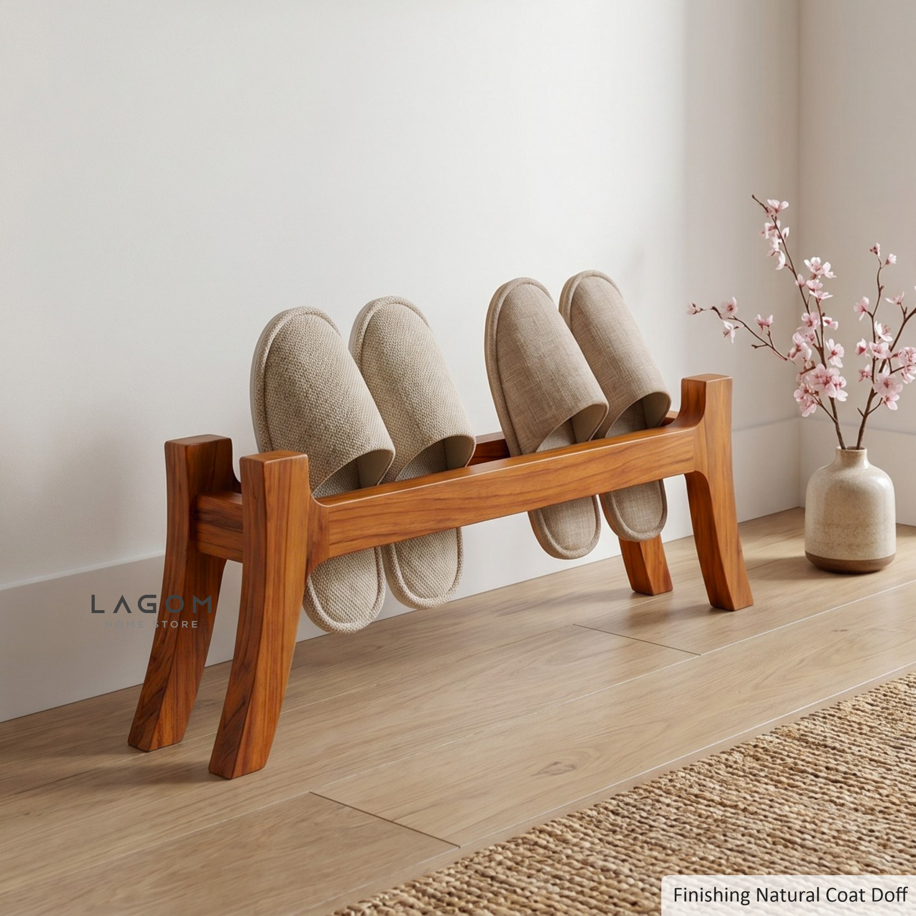 3-Pair Teak Sandal/Slipper Rack Shoe Rack Lagom Home Store Jati Furnitur Teak Furniture Jakarta