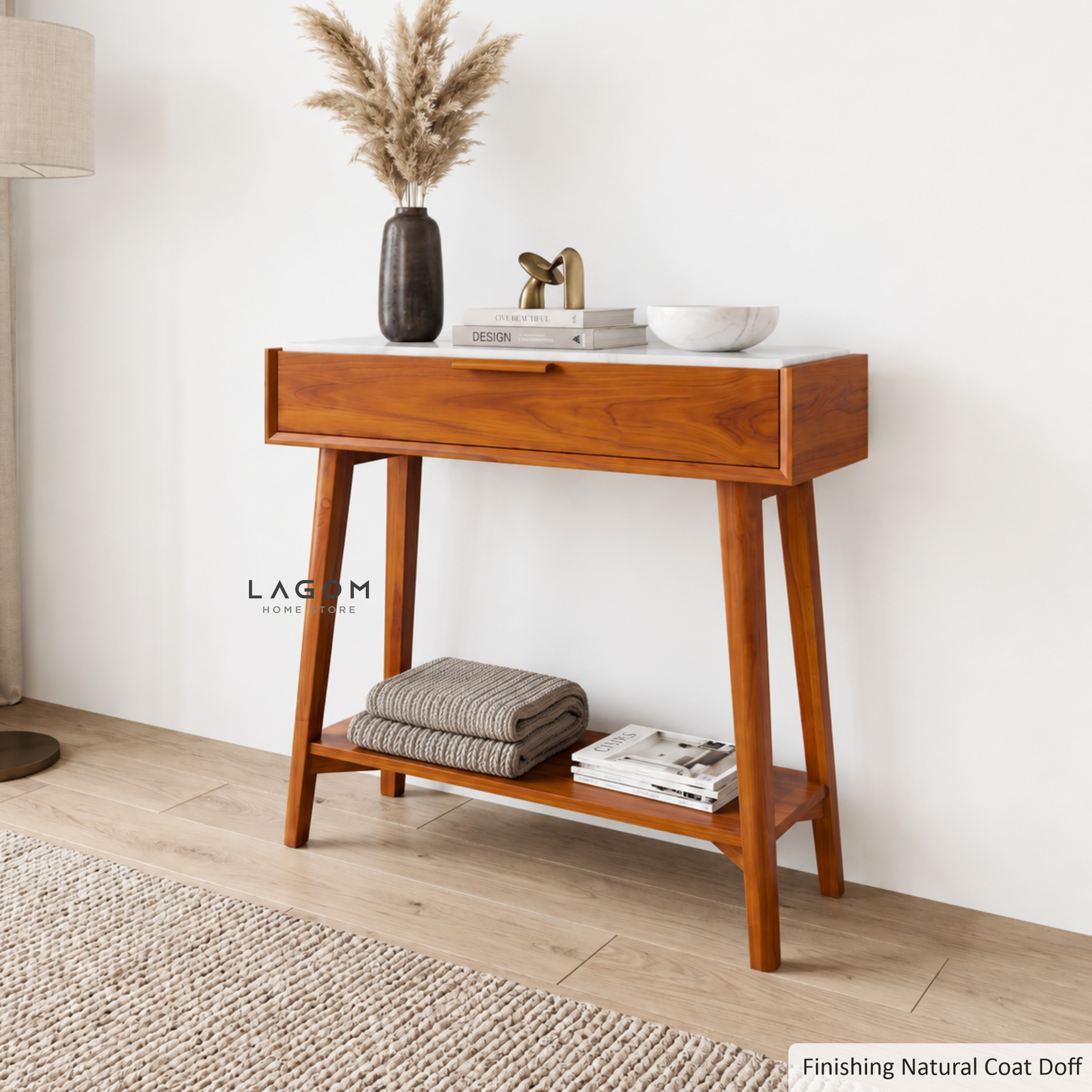 Teak Wood & Marble Console Table
