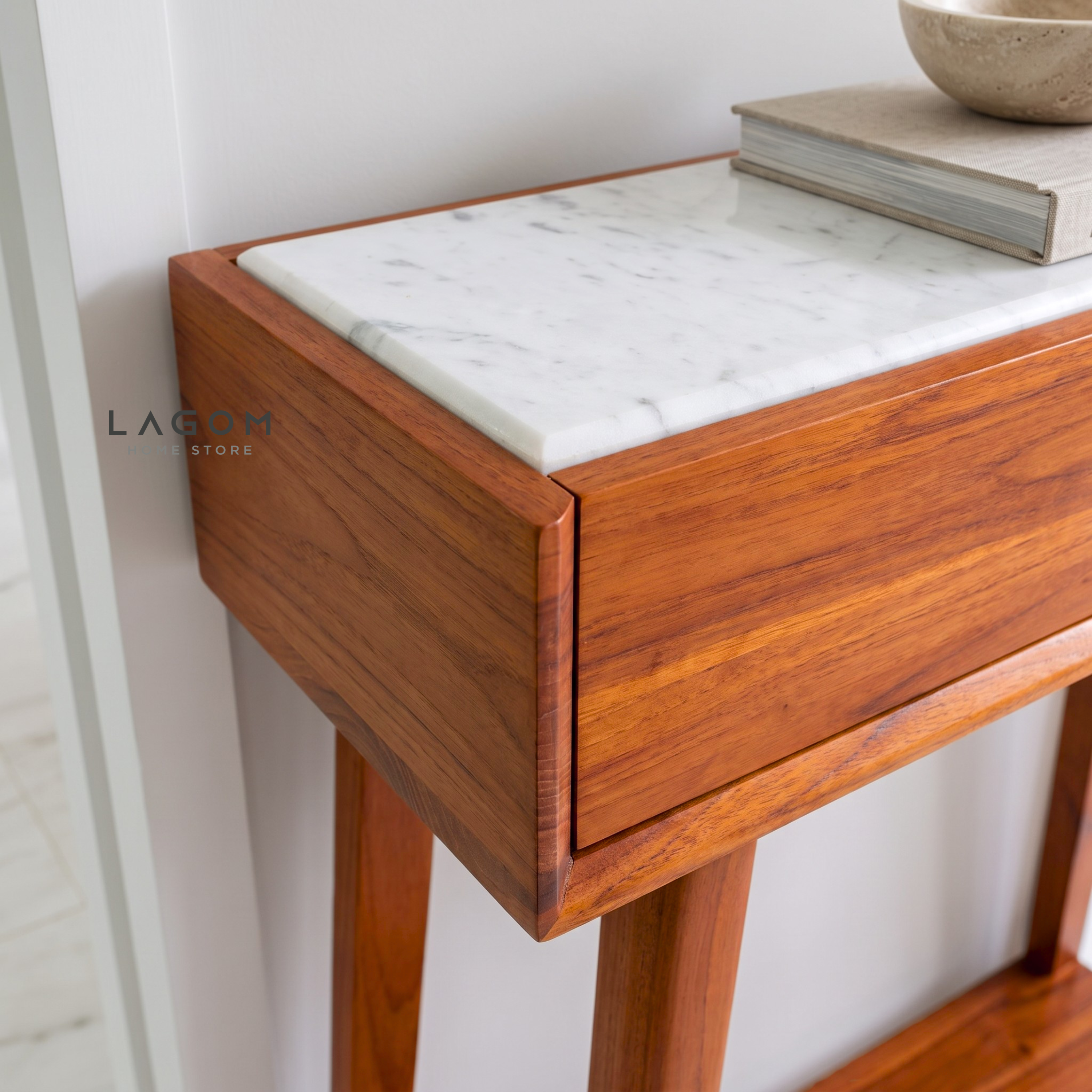 Teak Wood & Marble Console Table